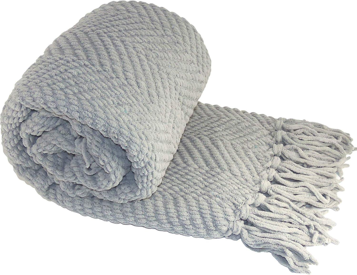 Cozy Diamond-Patterned Silver Knit Throw Blanket, 60"x50"