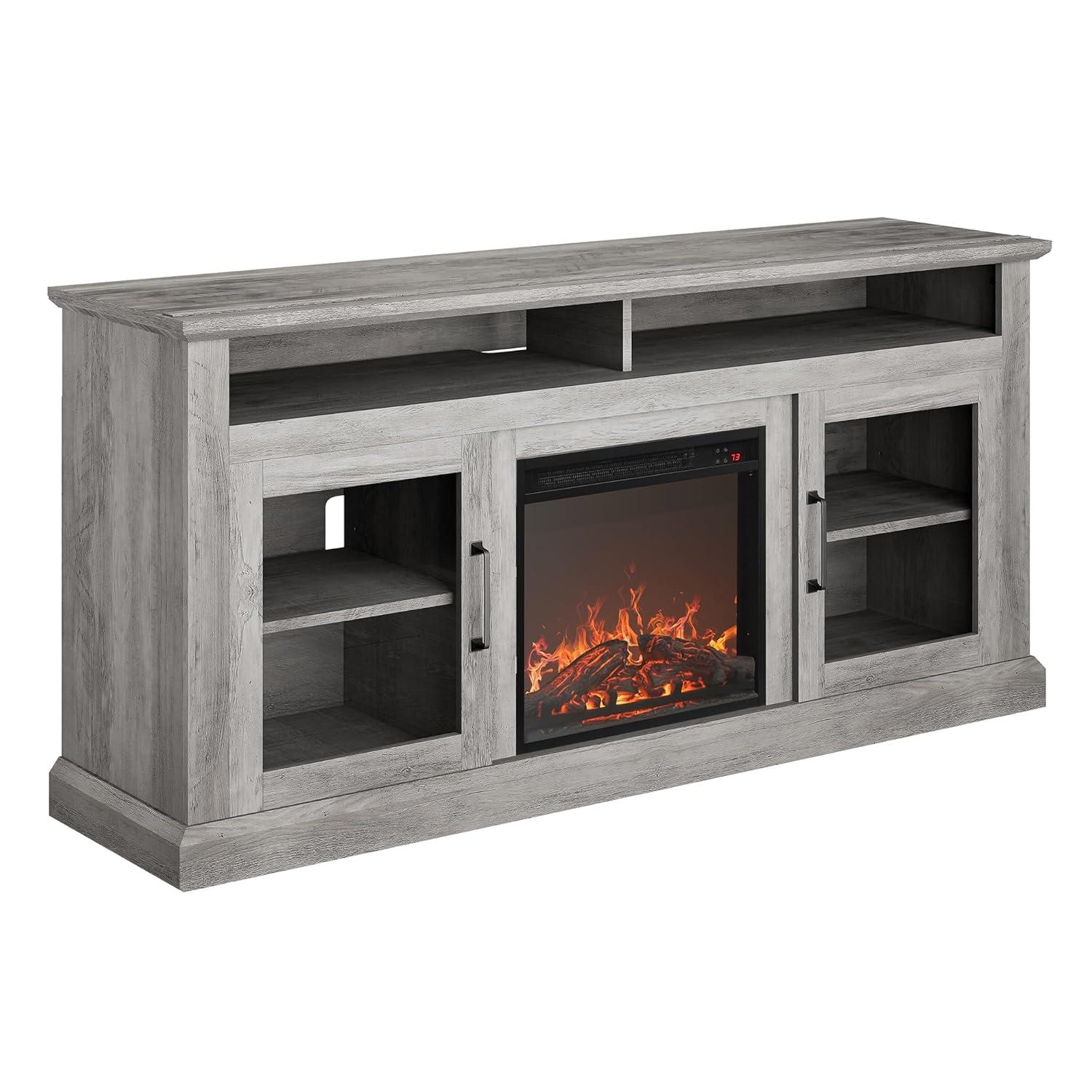 BELLEZE 60" Traditonal TV Stand Media Entertainment Center For TVs up to 65" with 18" Fireplace - Cayman (Gray Wash)