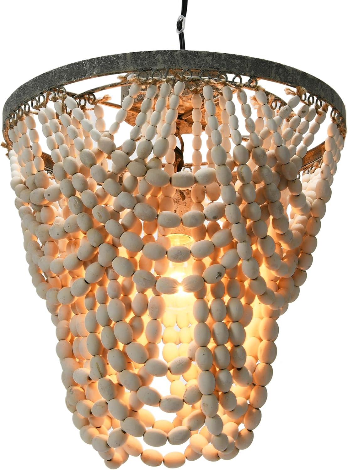 Tiered Draped Wood Bead and Metal Semi-Flush Light - Storied Home