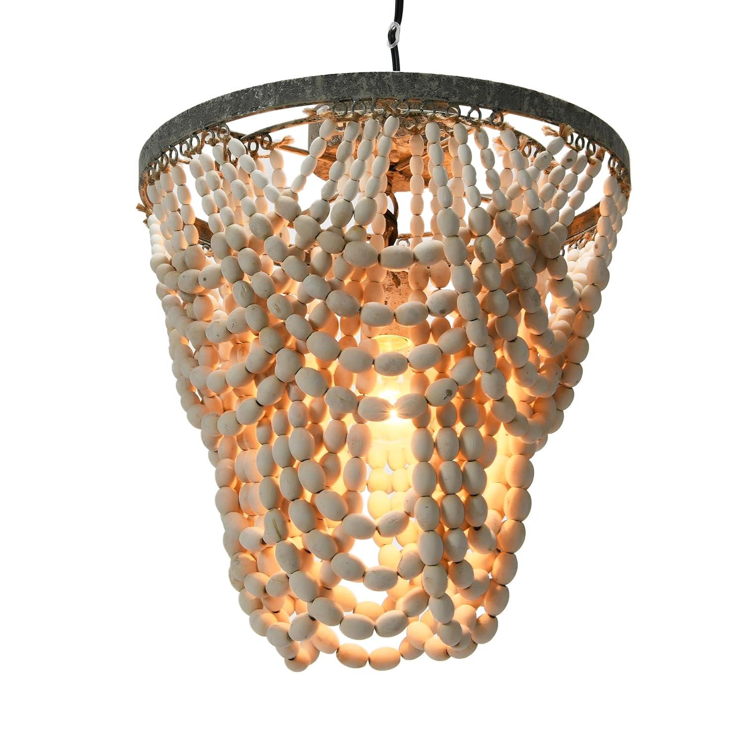 Tiered Draped Wood Bead and Metal Semi-Flush Light - Storied Home
