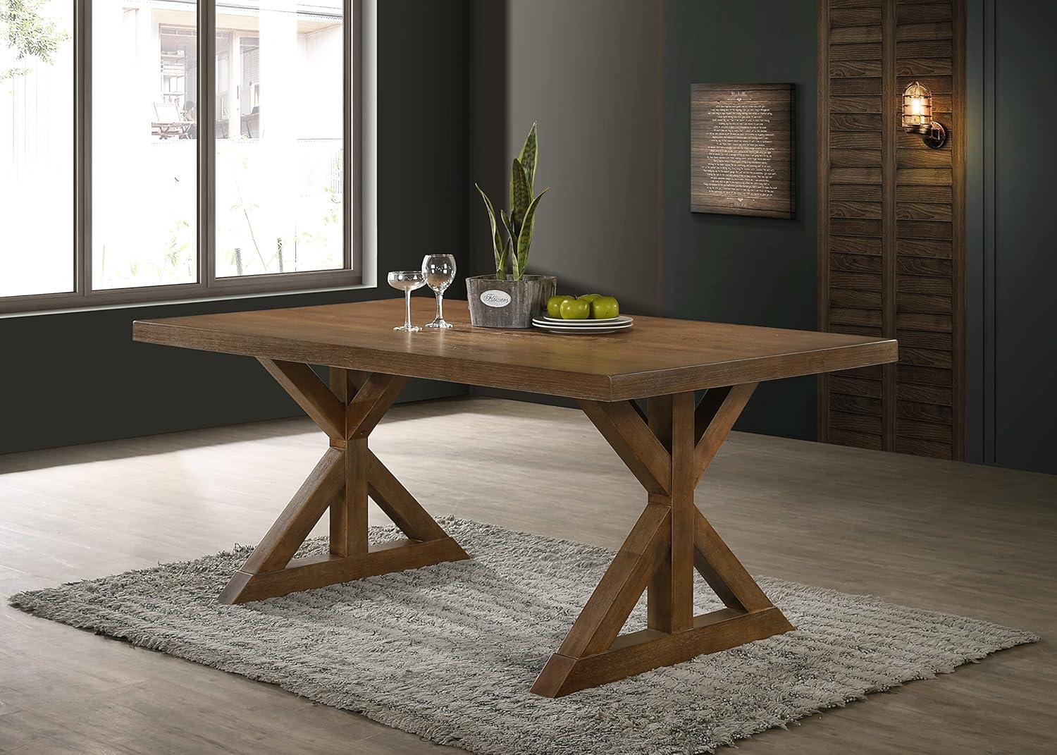 Enna 72" Brushed Driftwood Farmhouse Trestle Dining Table