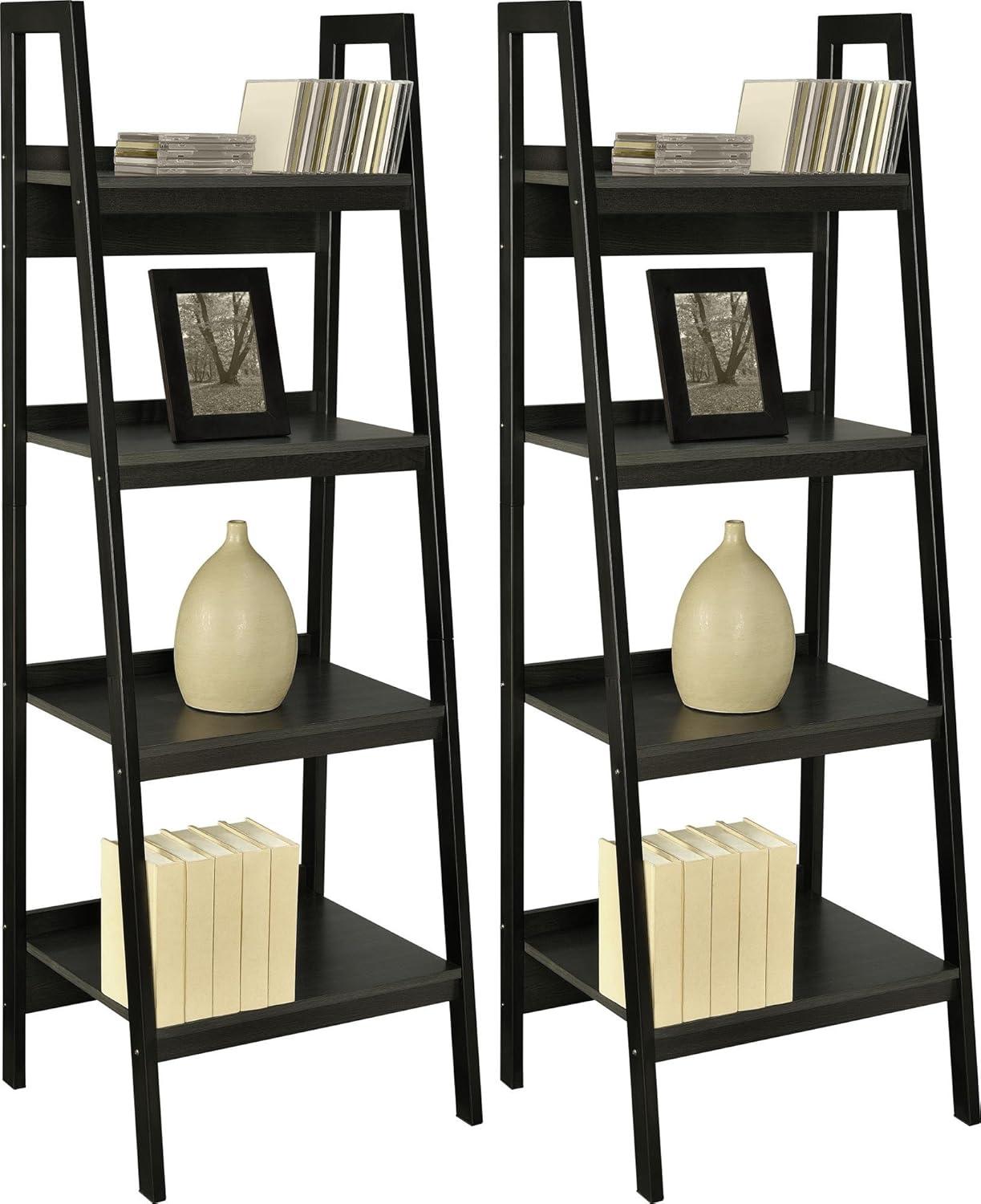 White Adjustable 4-Shelf Ladder Bookcase for Office and Living Room