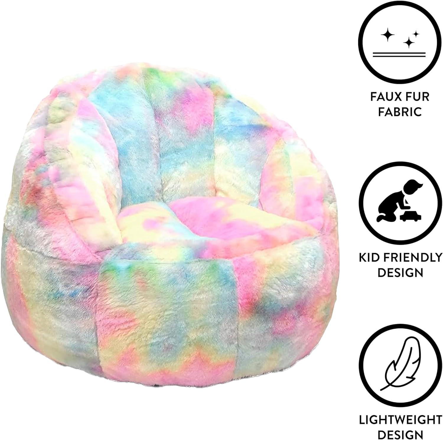 Large Multicolor Faux Fur Kids Bean Bag Chair