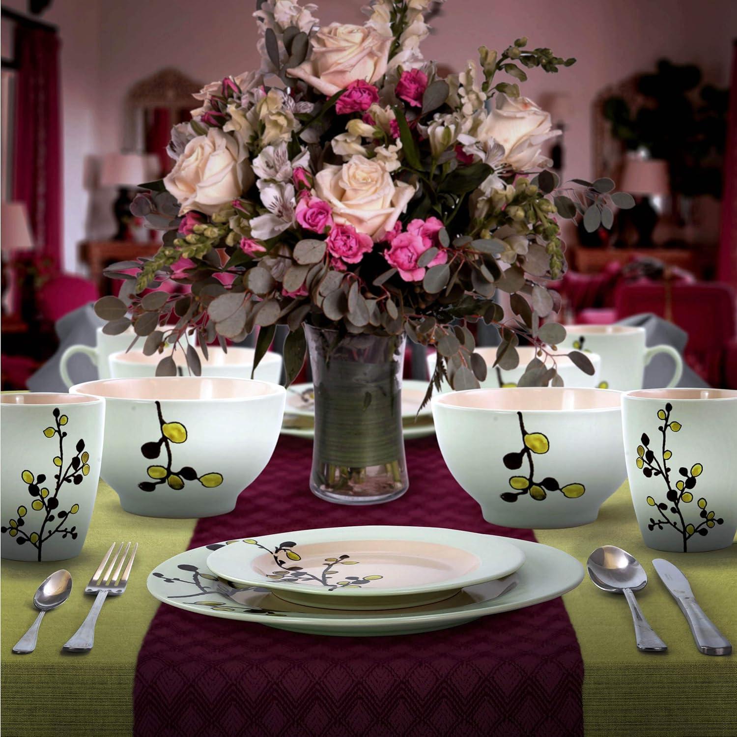 16pc Stoneware Luxurious Olive Dinnerware Set Green - Elama: Microwave & Dishwasher Safe Dishware Set for 4