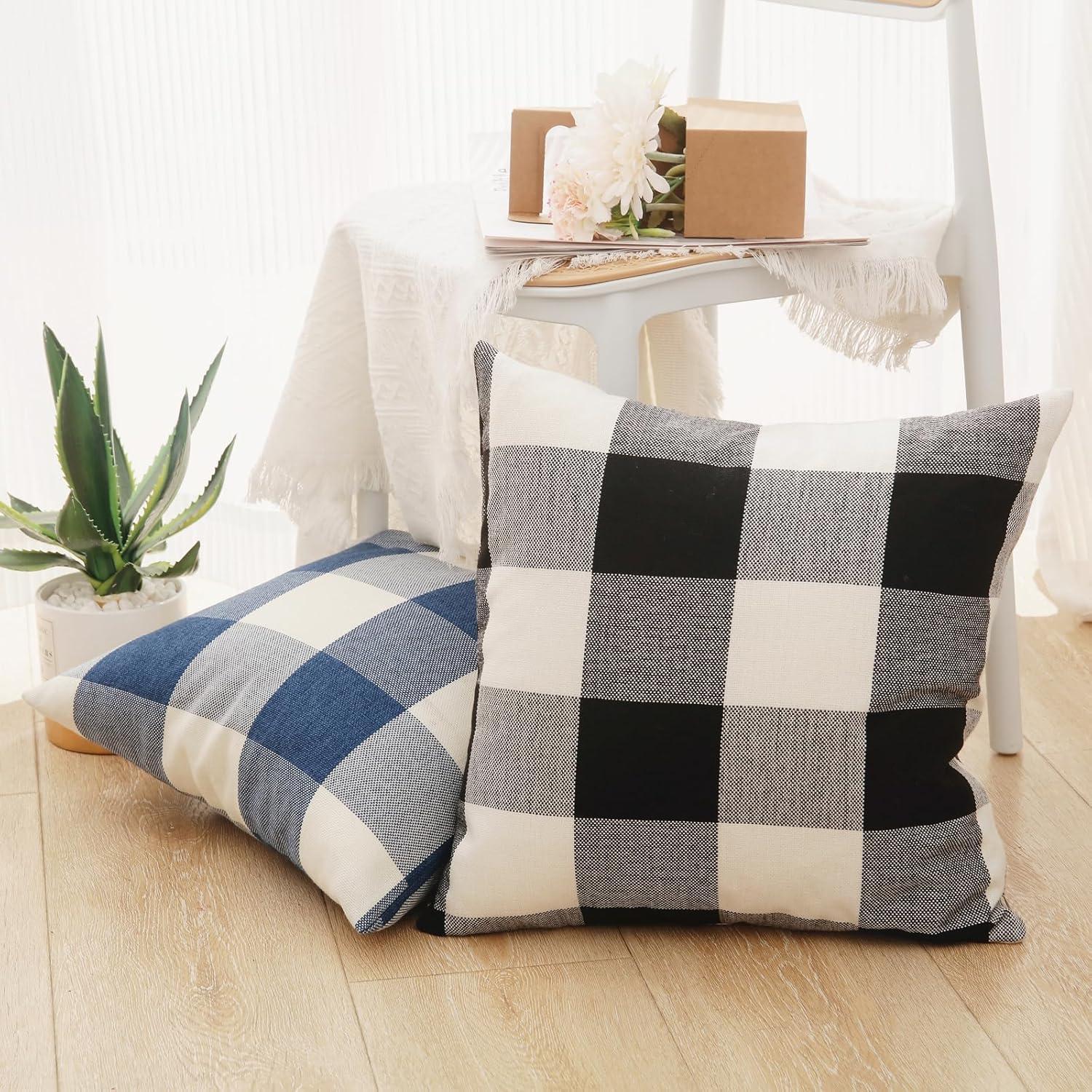 CARRIE HOME Buffalo Plaid Pillow Covers 18x18 Set of 2 Black and White Outdoor Throw Pillows Black Buffalo Check Pillow Covers Farmhouse Decor for Couch Sofa and Bed
