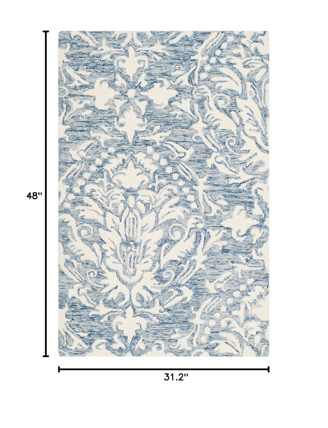 Blossom BLM107 Hand Tufted Indoor Runner Rug - Blue/Ivory - 2'6"x4' - Safavieh