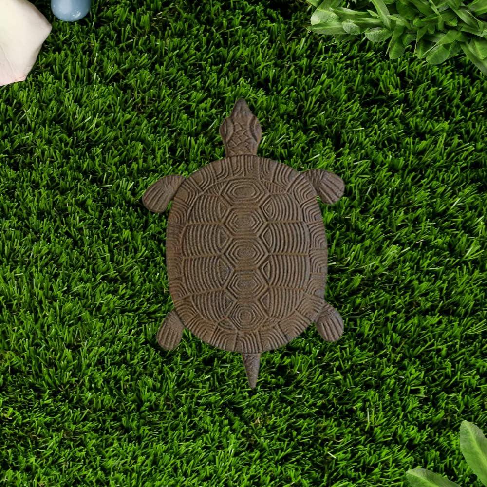 Turtle Stepping Stone Paver Distressed Brown Cast Iron 13" Long