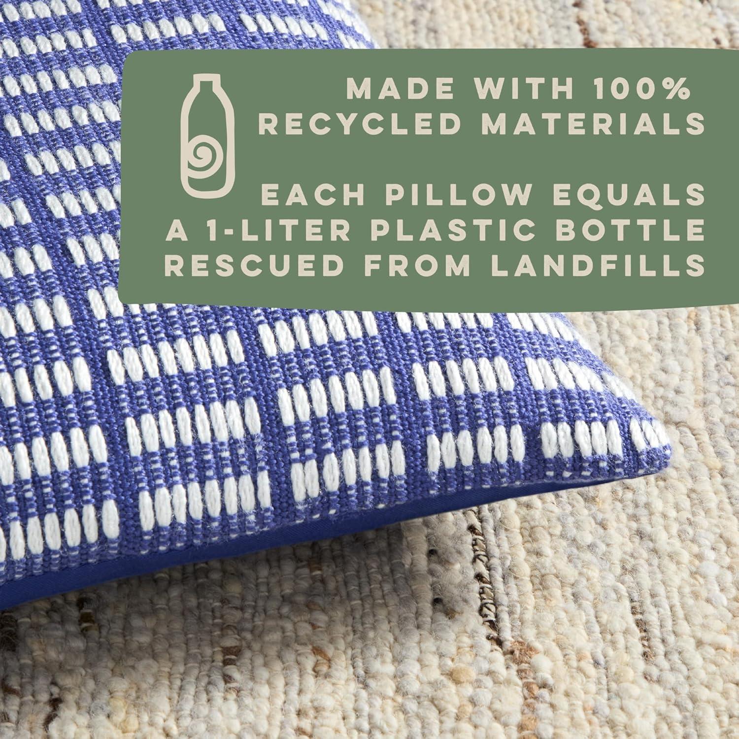 Blue and Ivory Geo Stripe Recycled Outdoor Pillow 20"x20"