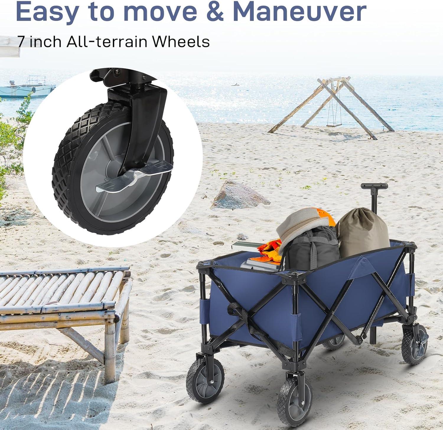 Collapsible Wagon with Big Wheels for Sand, Grocery, Garden, Park, Picnic, Camping, Beach Trip