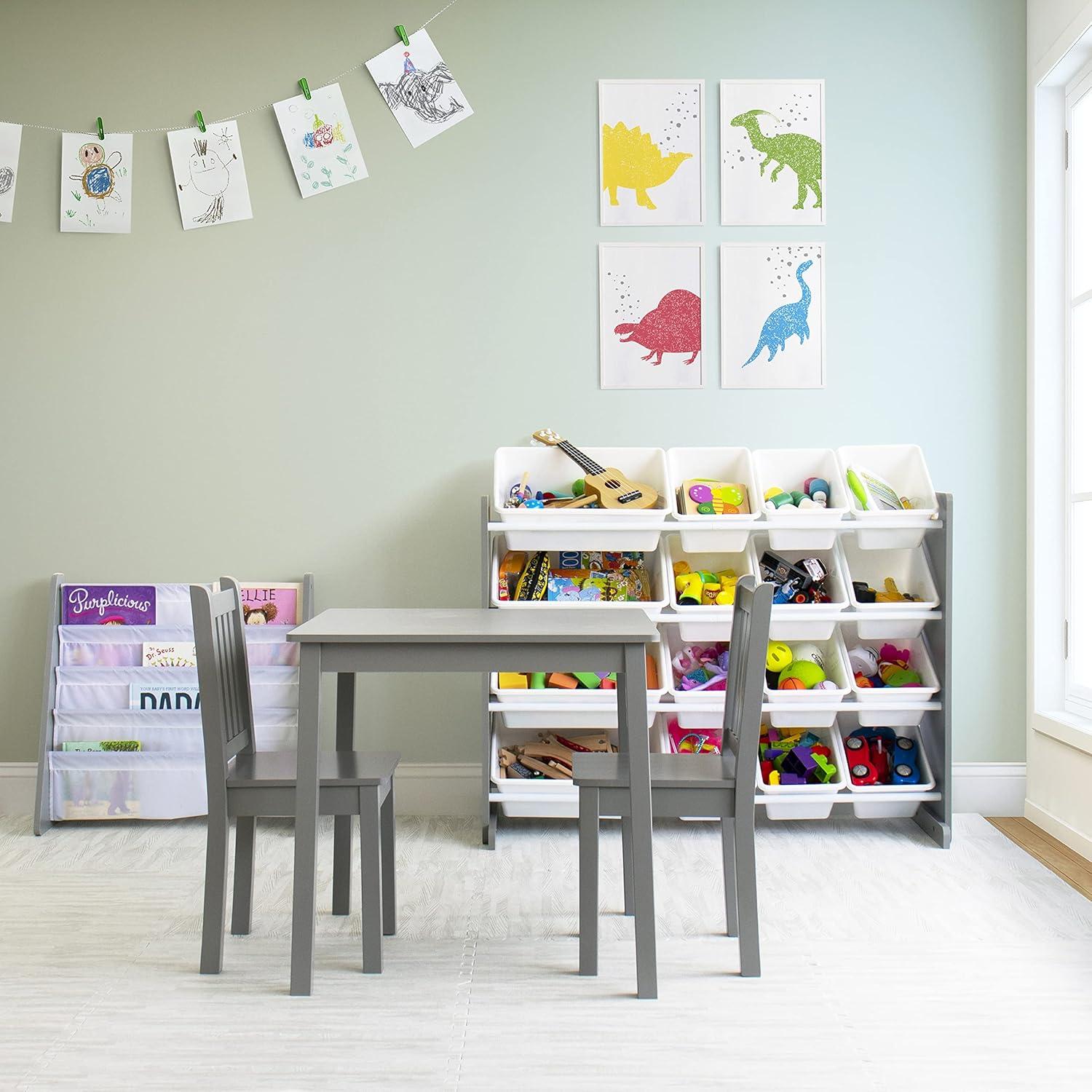 Extra Large Gray and White Kids Toy Storage Organizer with 16 Bins