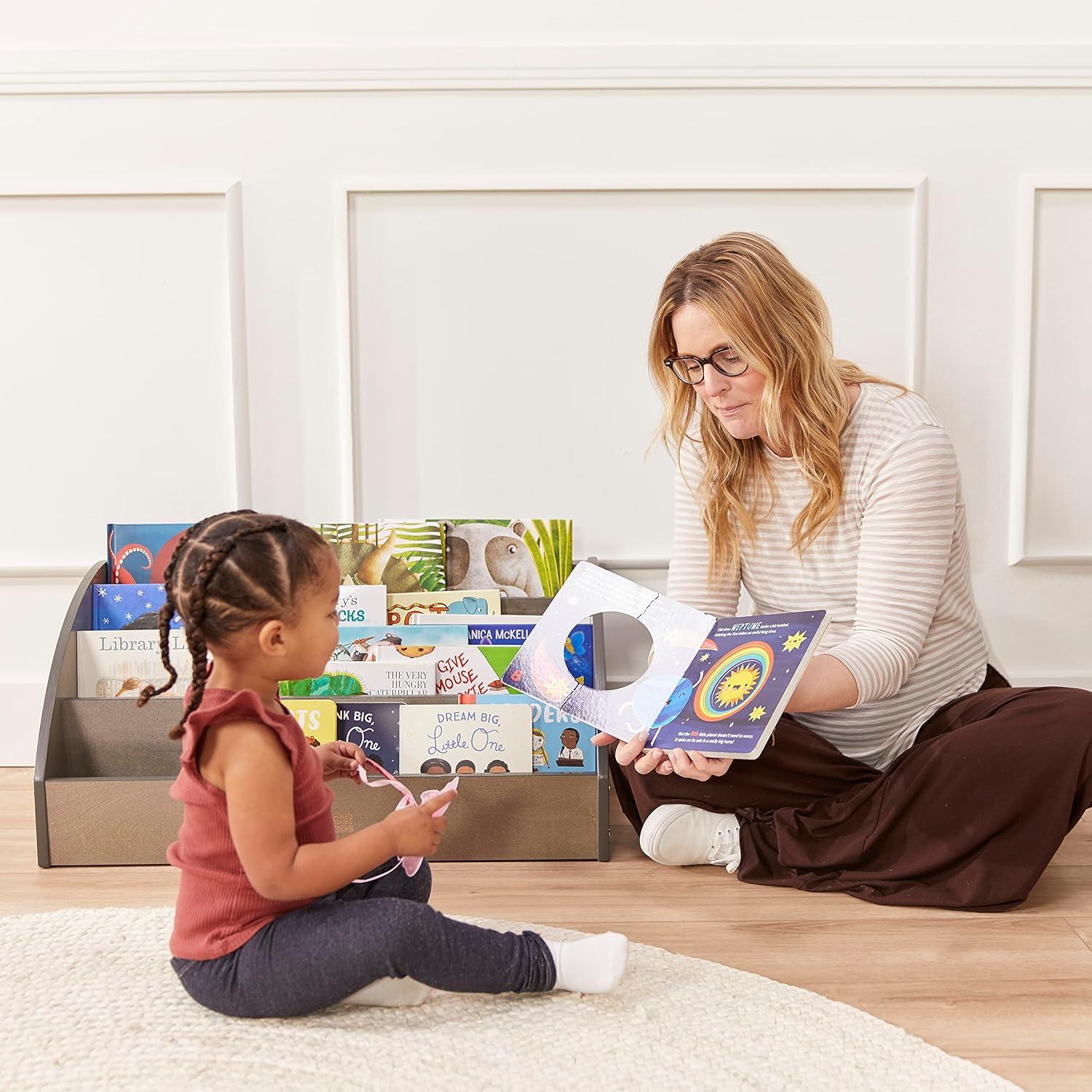 Grey Wash Birch Toddler Book Display with Four Tiers