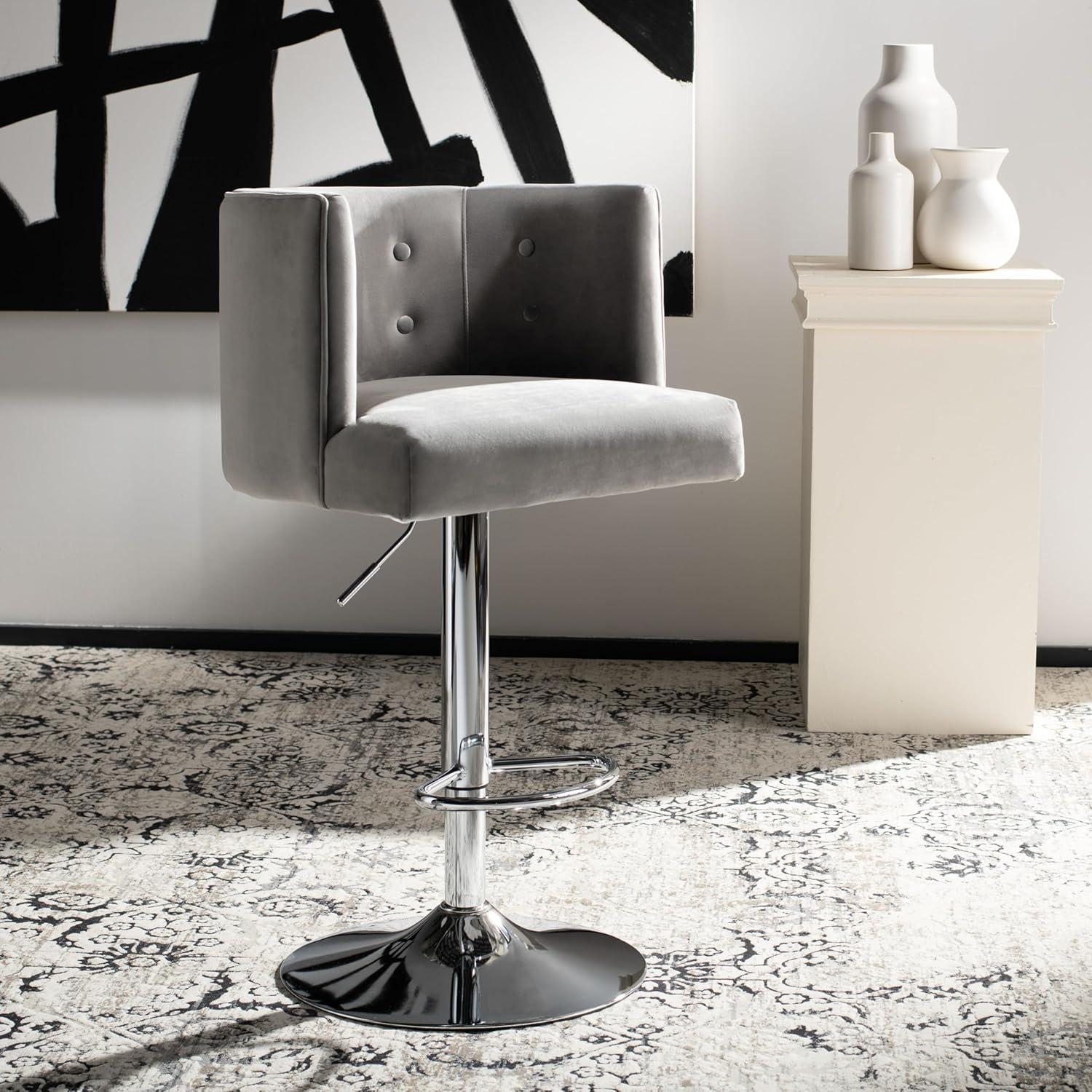 Transitional Adjustable Swivel Bar Stool in Light Gray Wood