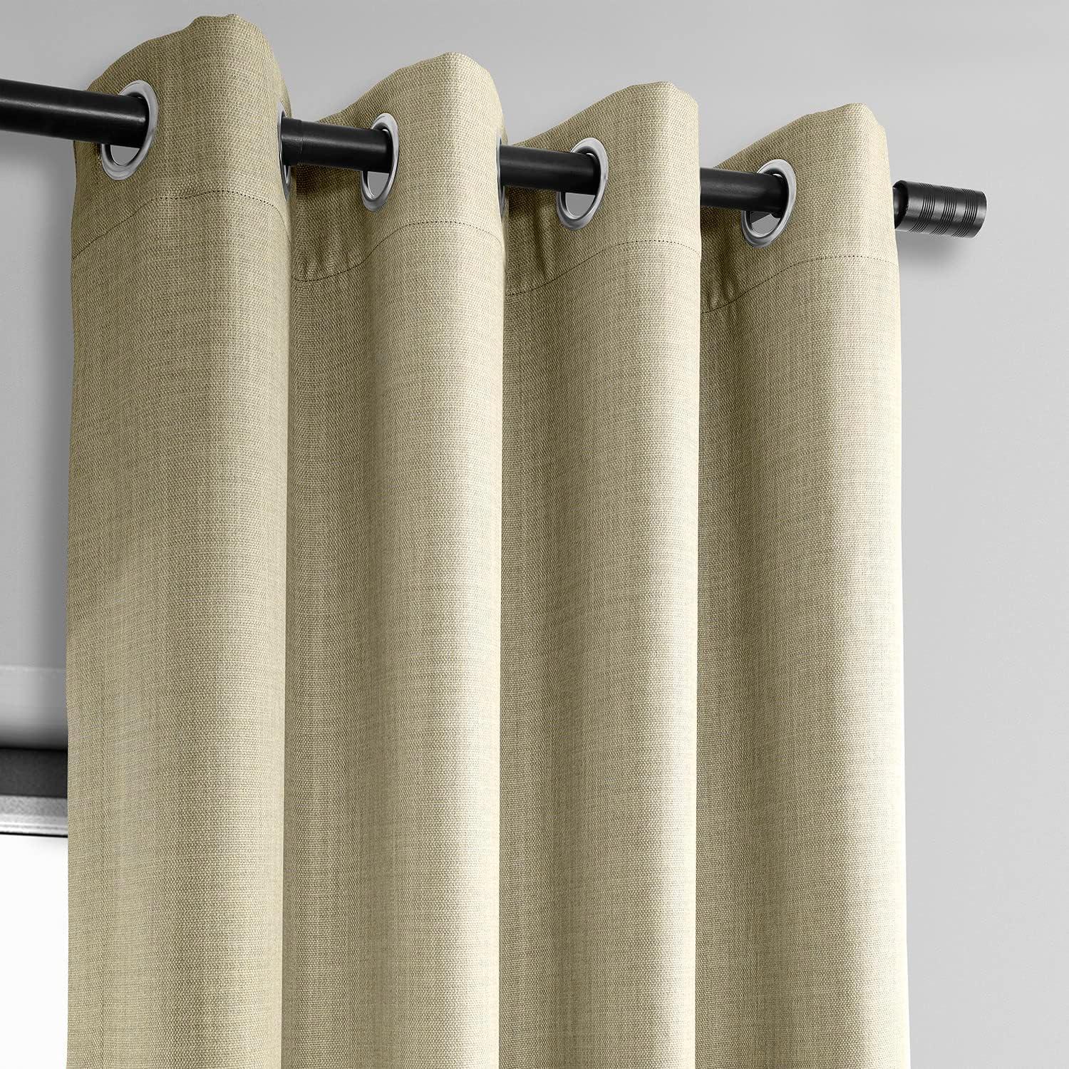 Thatched Tan Grommet Blackout Faux Linen Curtains 50" x 108"