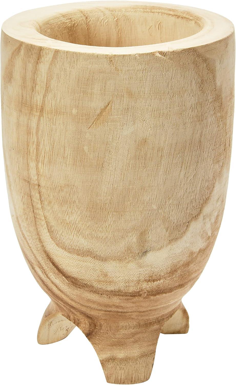 Carved Paulownia Wood Footed Planter for Indoor/Outdoor Decor