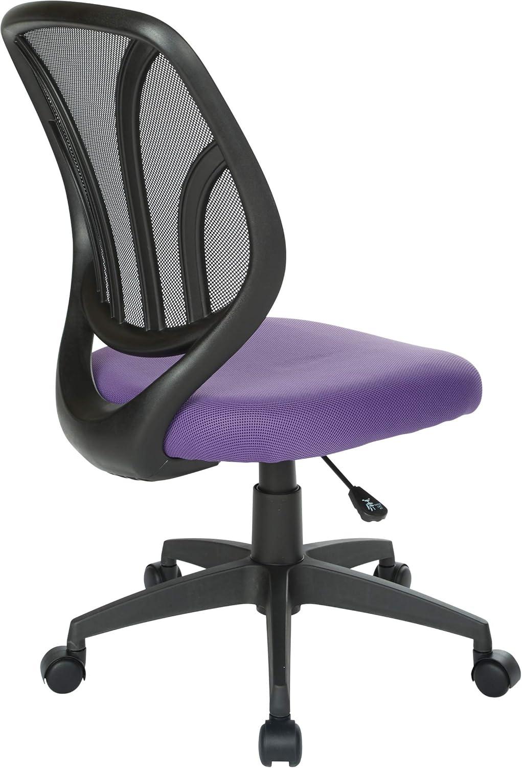 Office Star Products Screen Back Armless Task Chair with Purple Mesh and Dual Wheel Carpet Casters