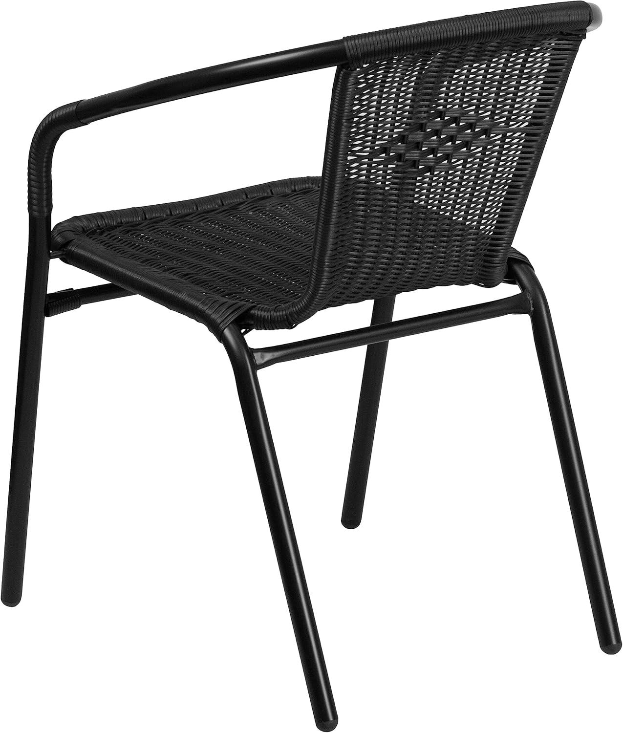 Emma and Oliver 2 Pack Rattan Indoor-Outdoor Restaurant Stack Chair with Curved Back