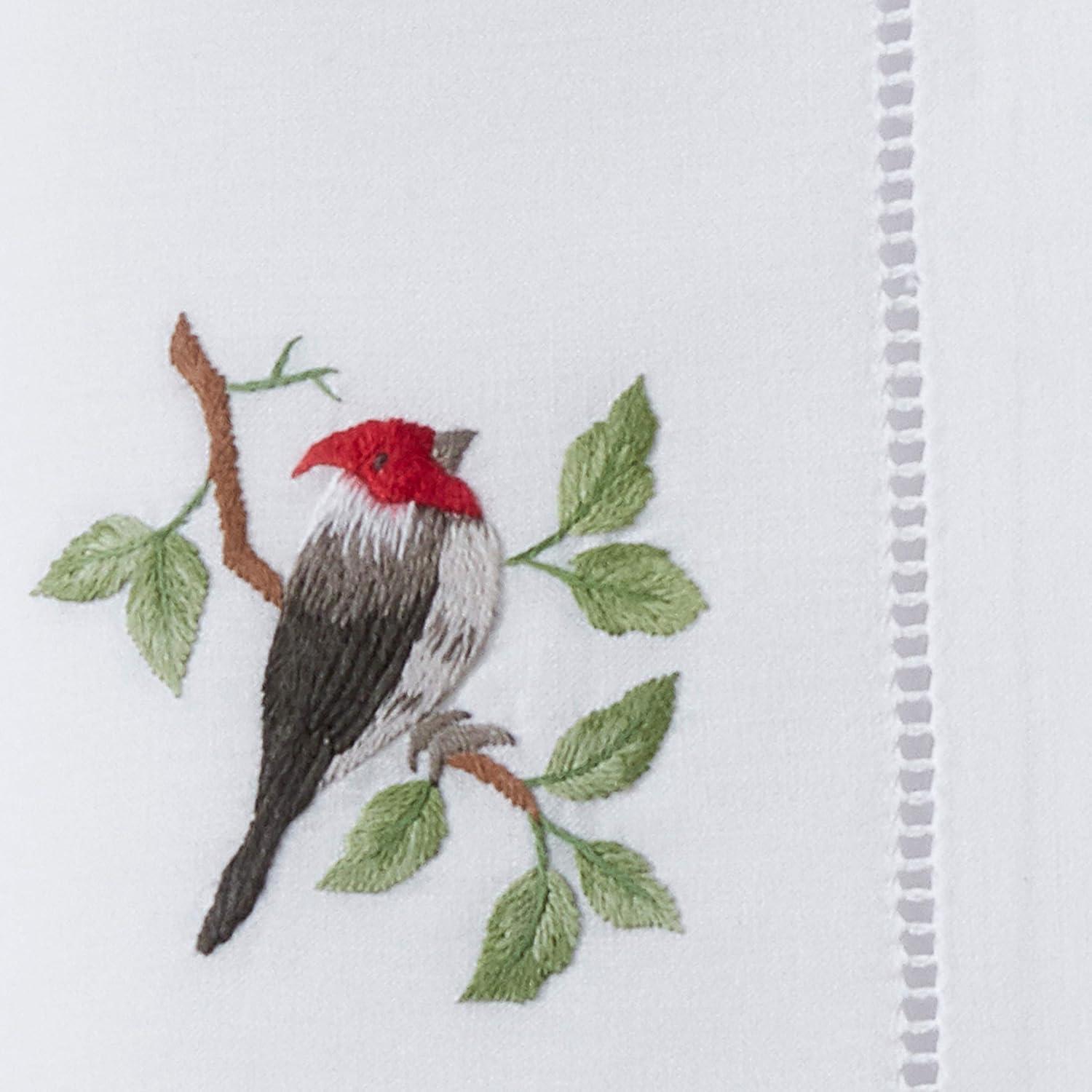 White Cotton Napkins with Woodpecker Embroidery, Set of 6