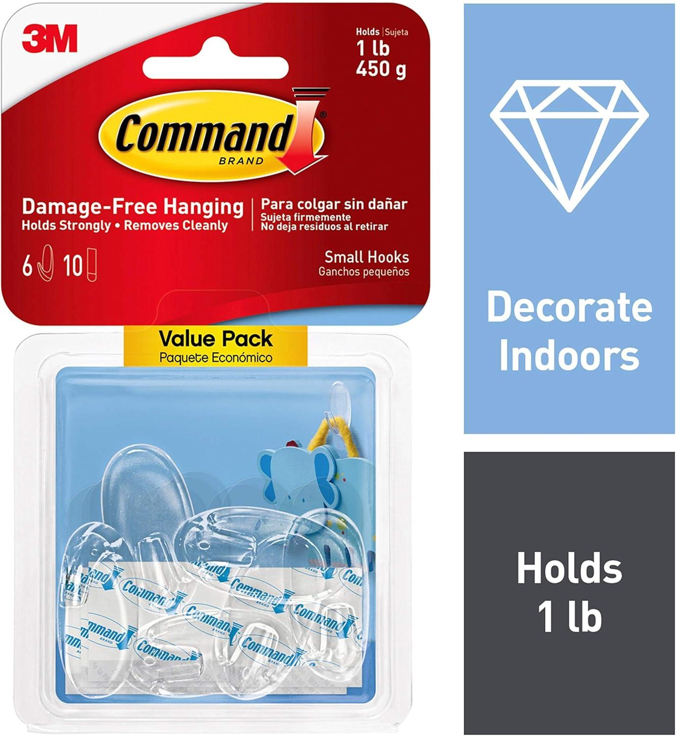 Clear Small Adhesive Wall Hooks Value Pack