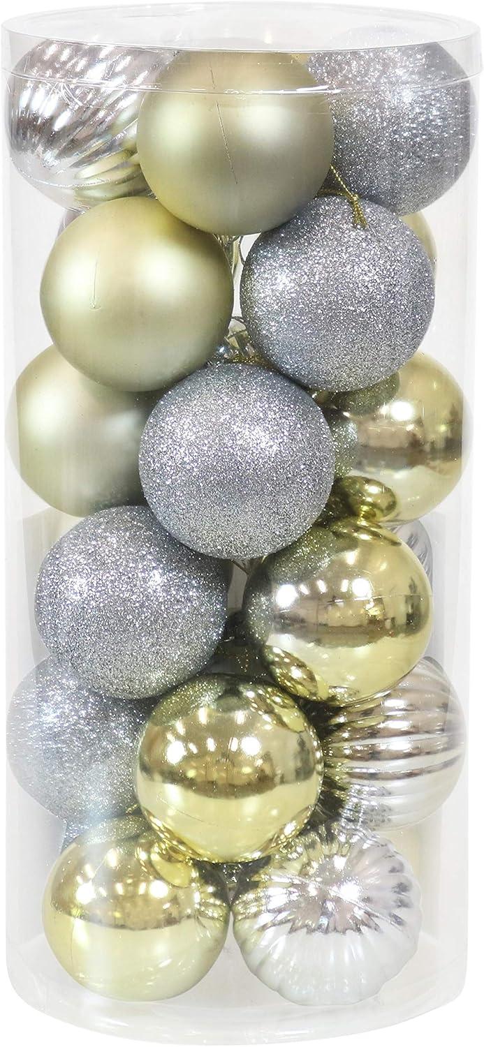 Gold and Silver Shatterproof Plastic Christmas Ornament Set