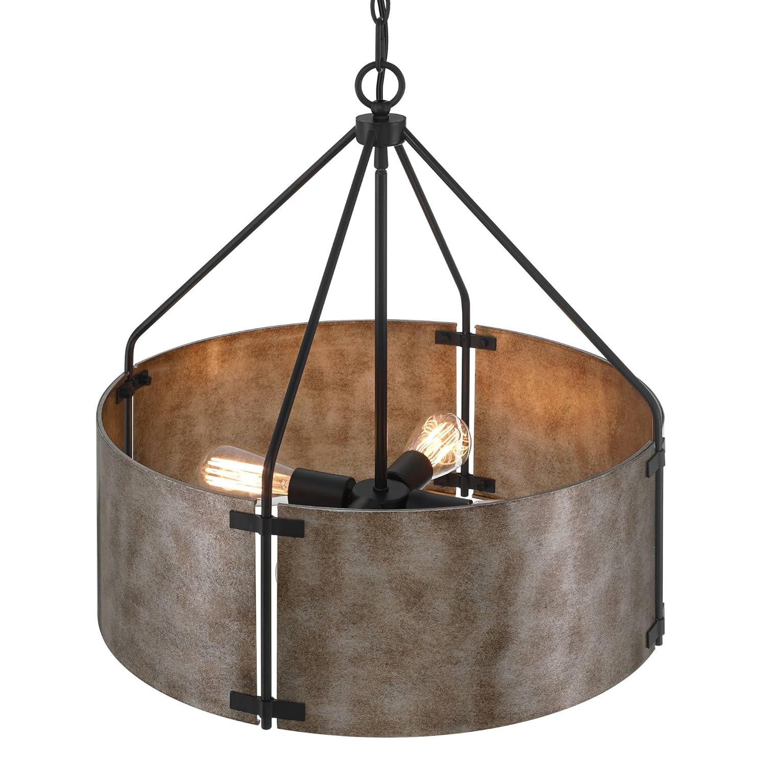 Possini Euro Design Julian 22" Farmhouse Rustic Industrial Pendant Chandelier Ceiling Light Fixture Dining Room Over Table Drum Silver Finish Metal