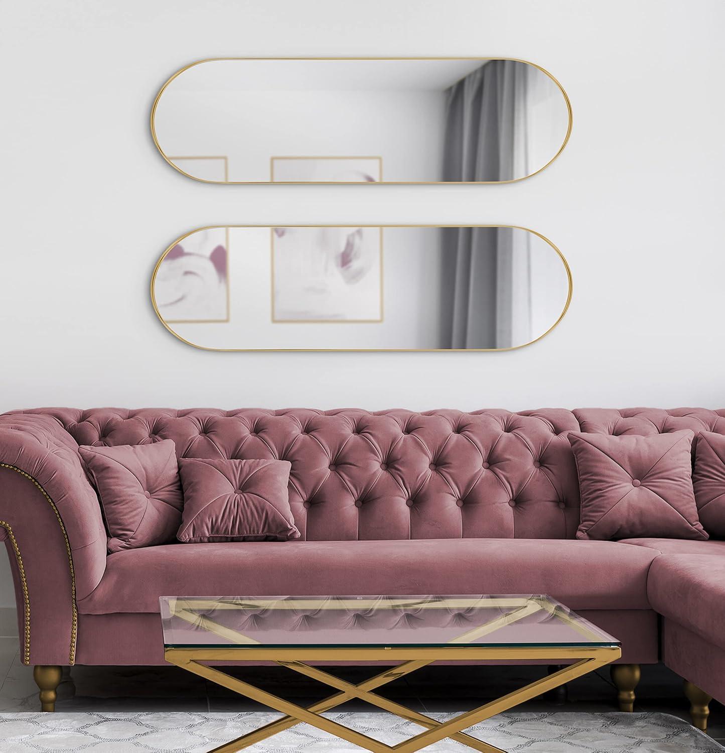Kate and Laurel Rollo Midcentury Capsule Wall Mirror, 16 x 48, Gold, Decorative Full Length Oval Mirror for Wall
