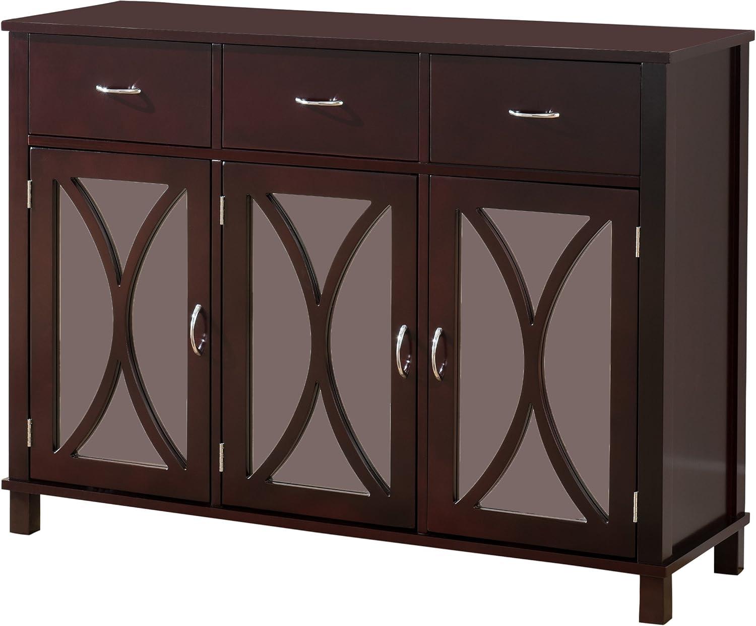 Espresso Wood 3-Door 3-Drawer Mirrored Storage Cabinet