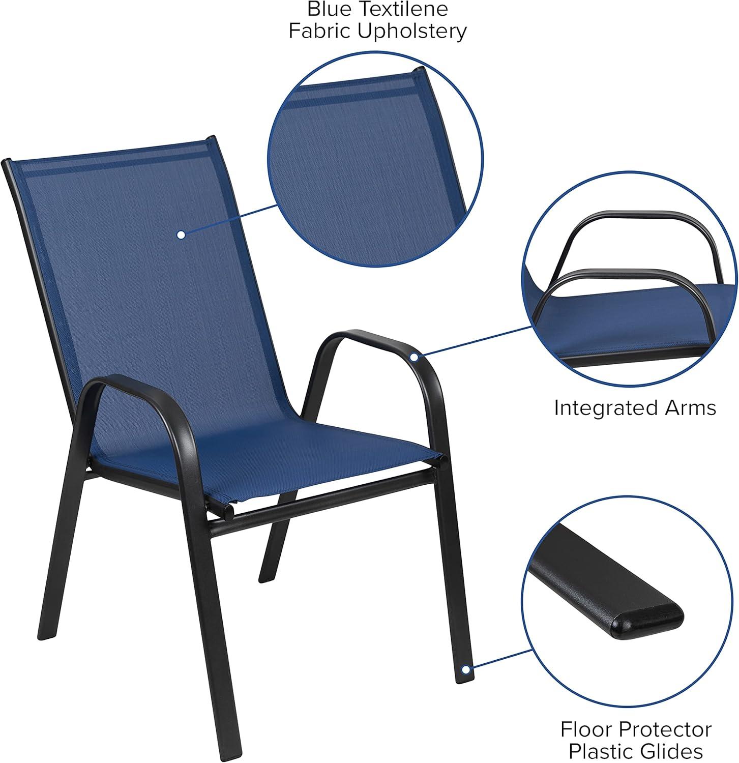 Flash Furniture 4 Pack Brazos Series Navy Outdoor Stack Chair with Flex Comfort Material and Metal Frame
