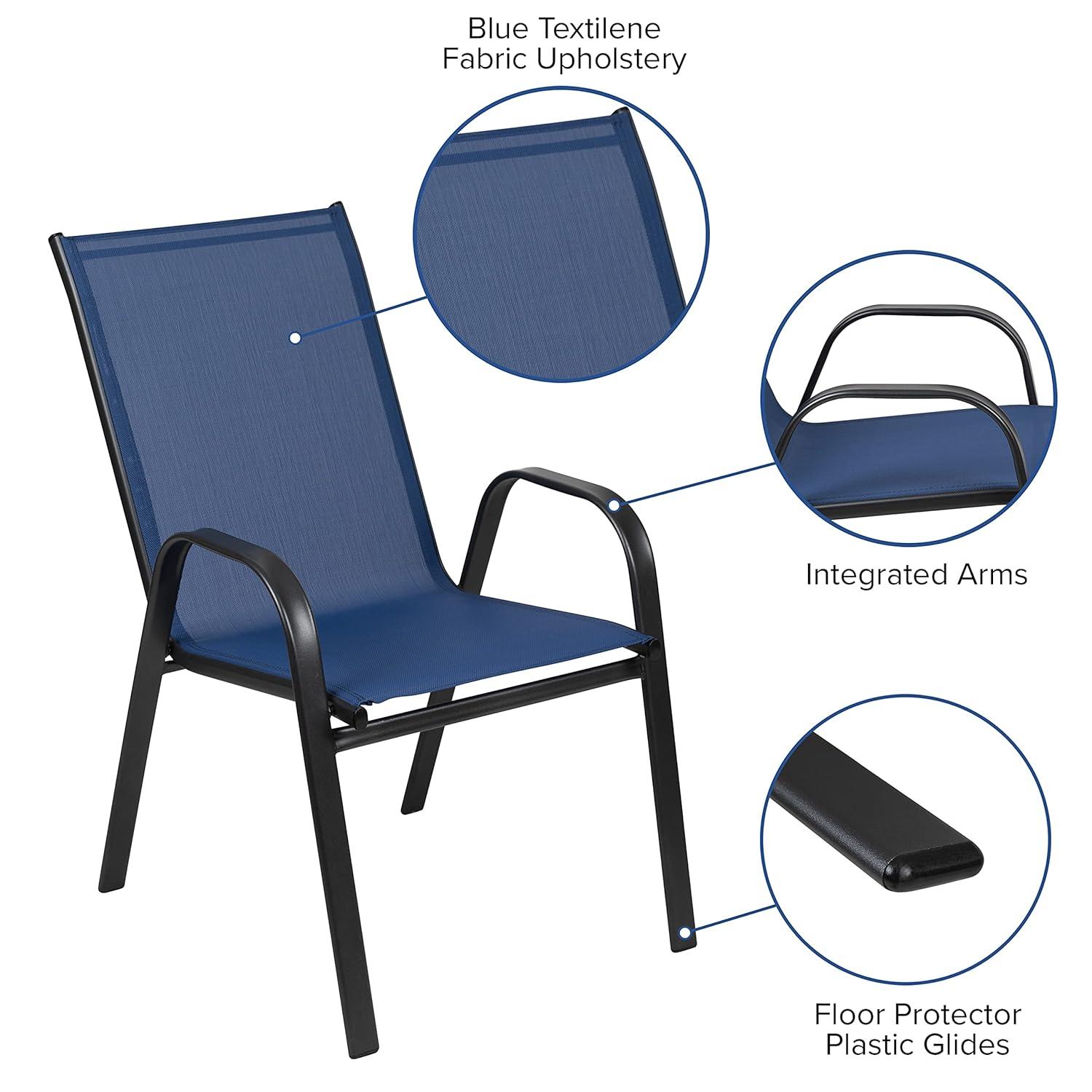 Flash Furniture 4 Pack Brazos Series Navy Outdoor Stack Chair with Flex Comfort Material and Metal Frame