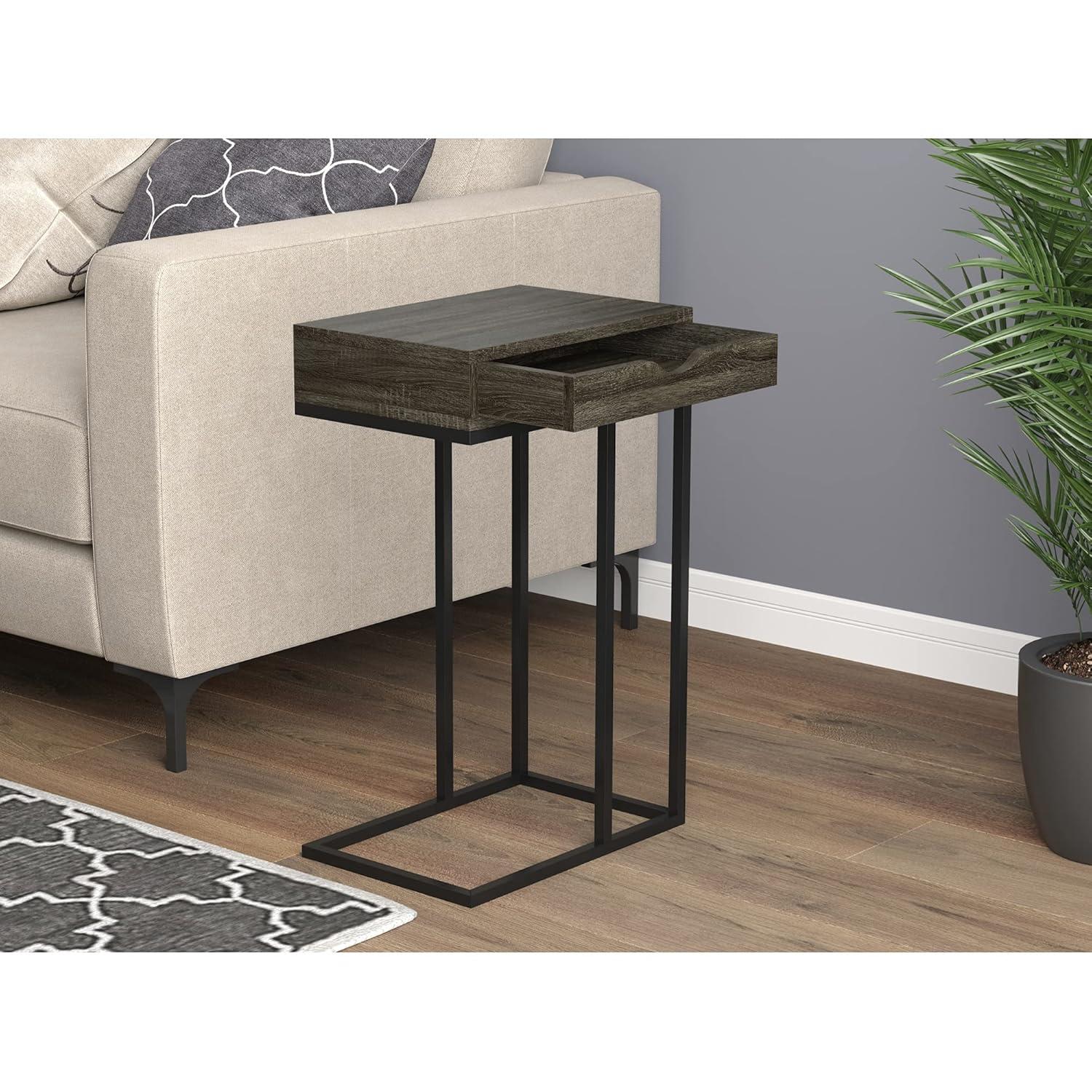 Safdie & Co. 15.75"L C-Shape Wood 1-Drawer Metal Legs Accent Table Dark Grey