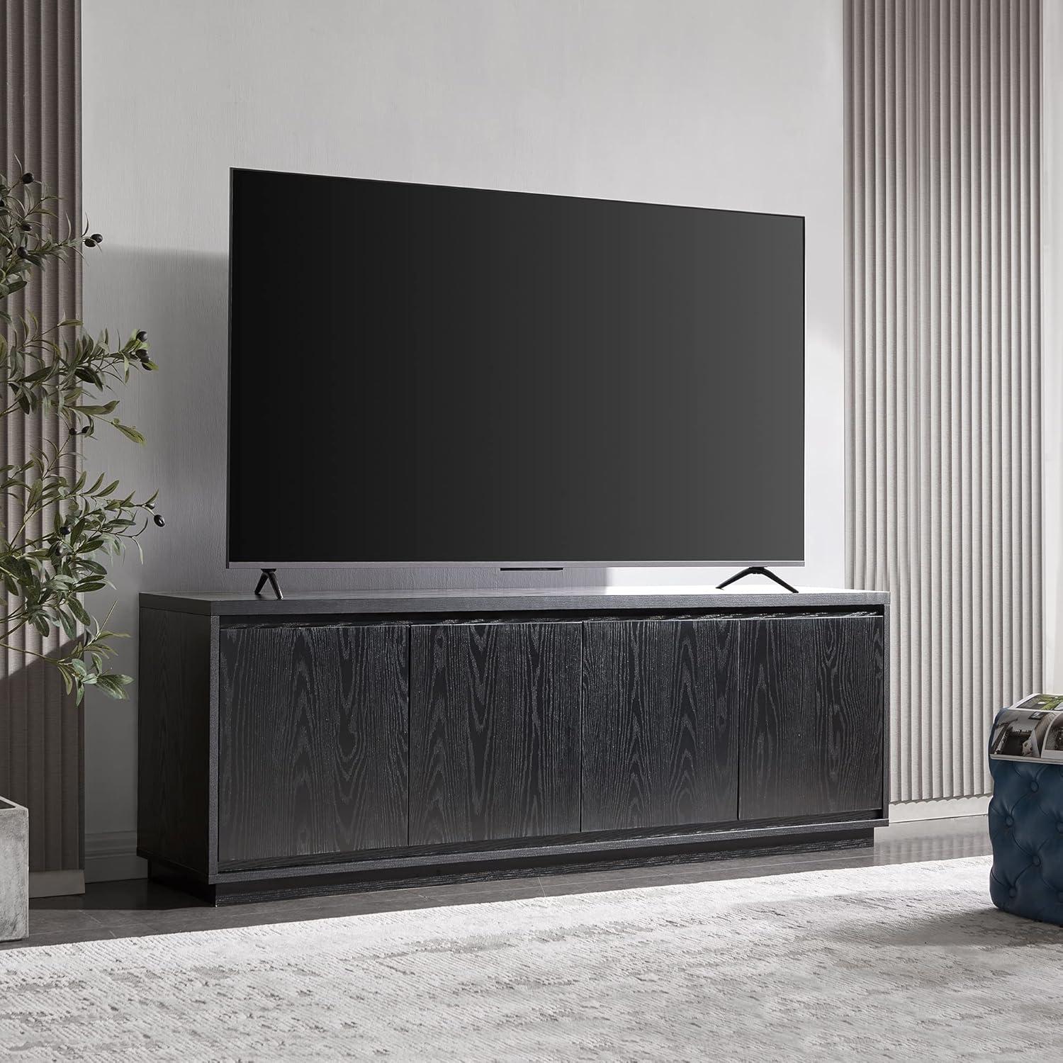 Presque 68" Black Grain Modern TV Stand with Enclosed Cabinets