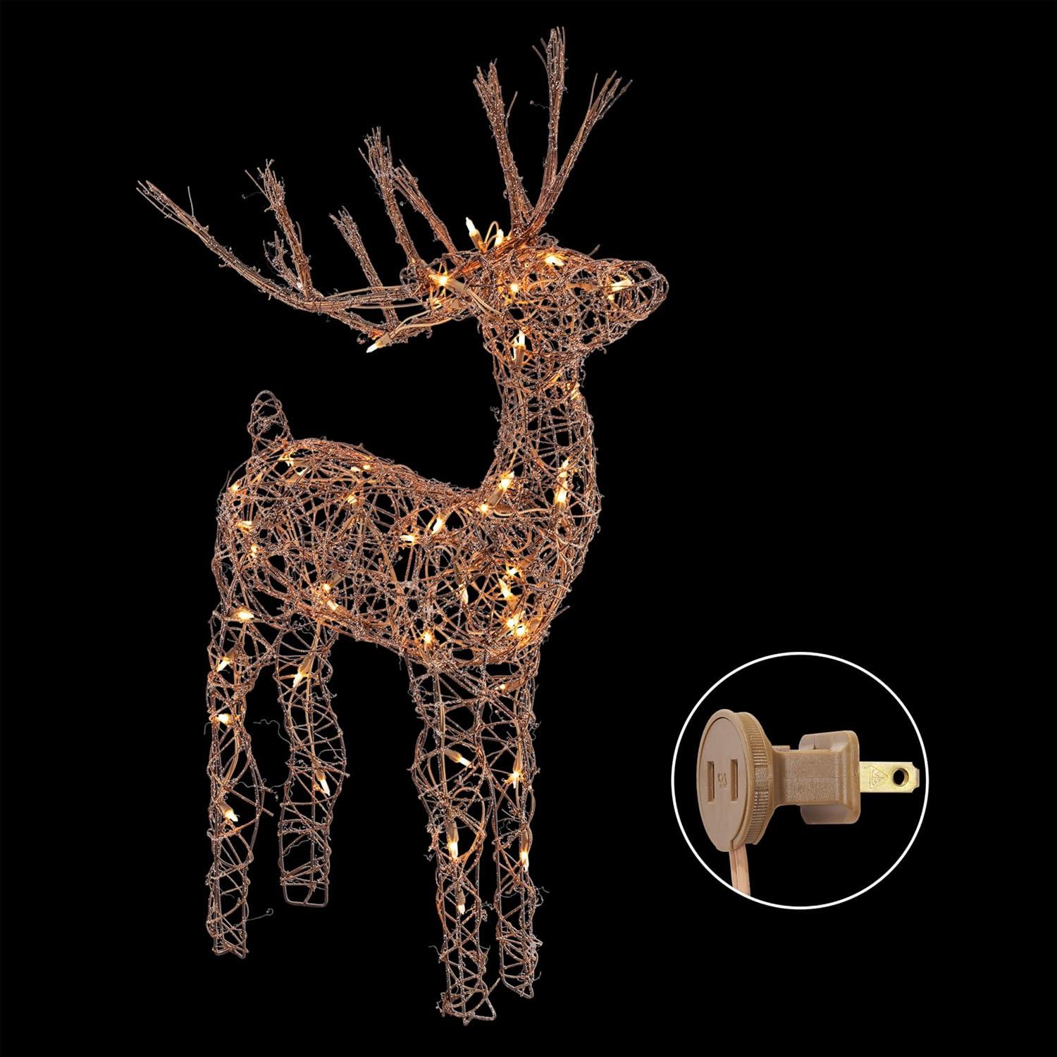 Alpine Corporation Outdoor Holiday Rattan Reindeer with Halogen Lights