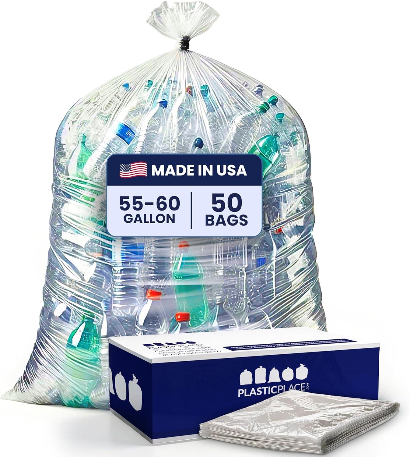 Plasticplace 55-60 Gallon Trash Bags, Clear (50 Count)