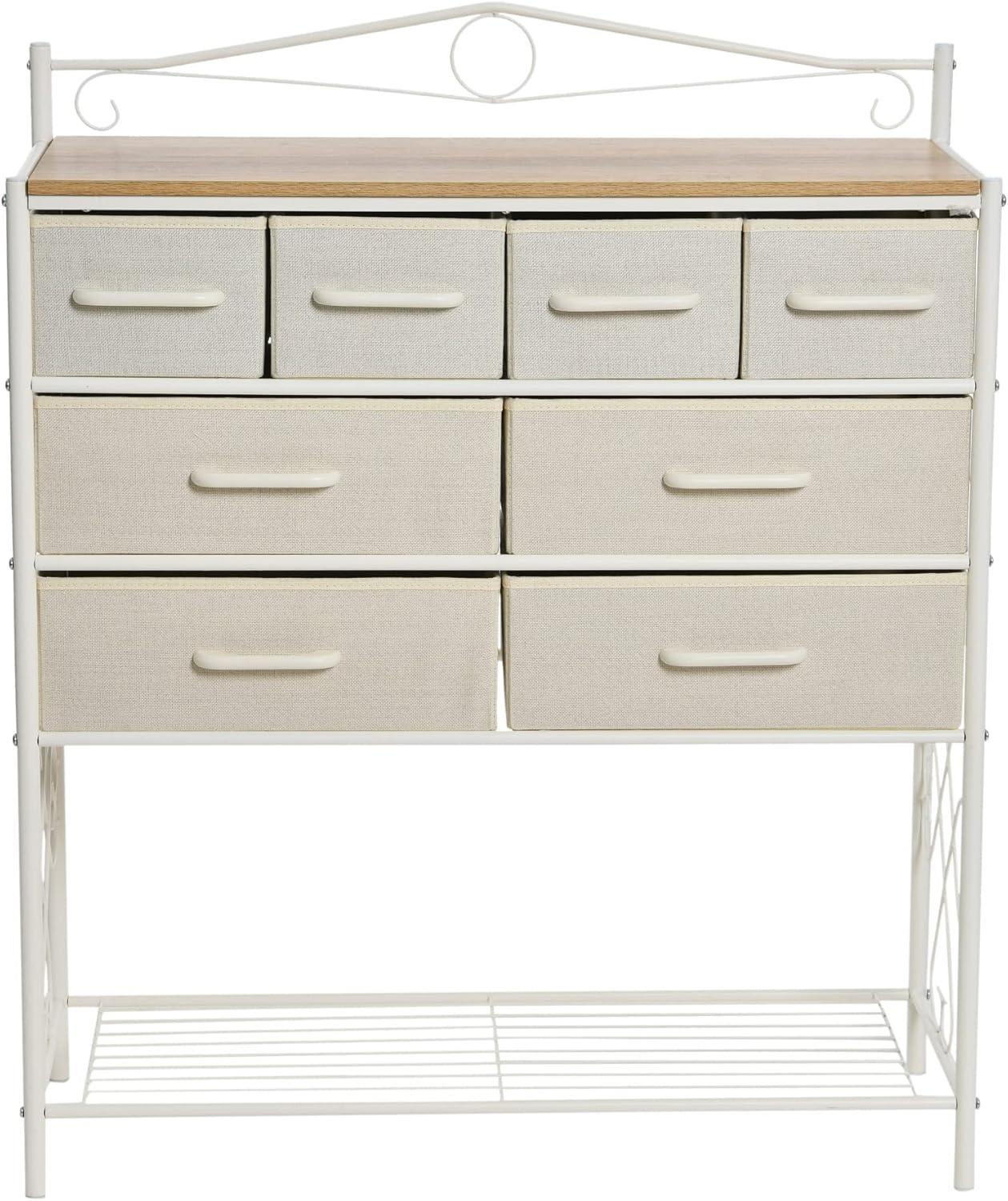 Victorian Style 8-Drawer and Bottom Shoe Shelf Storage Organizer Unit, White and Coastal Oak Color