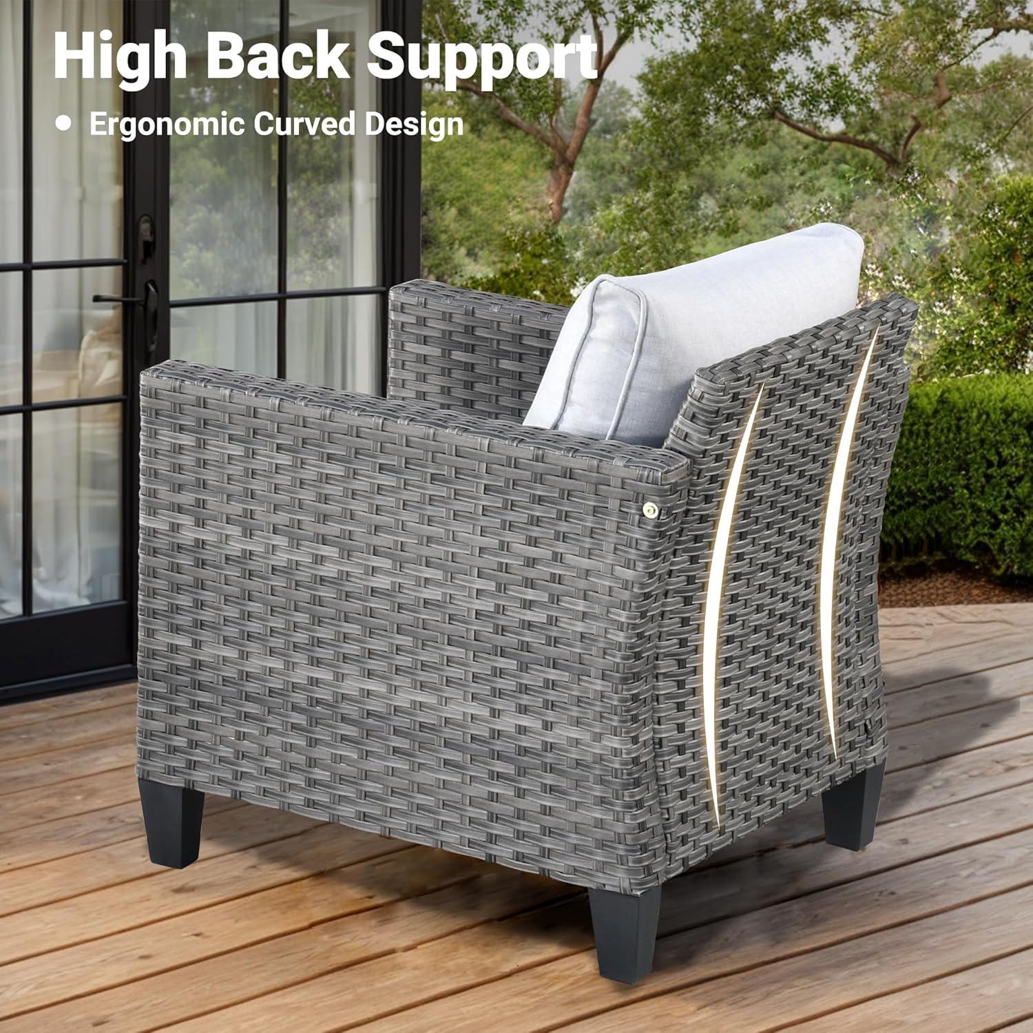 Grey Wicker 5-Piece Outdoor High-Back Seating Set with Cushions