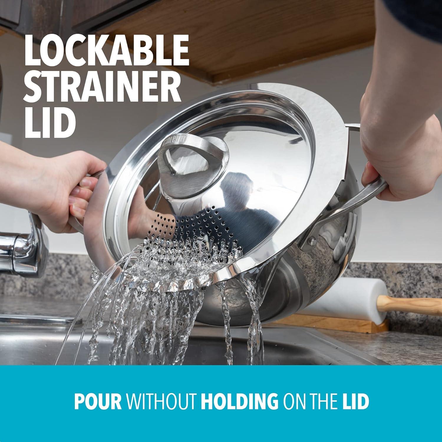 Bialetti 6 Quart Nonstick Oval Pasta Pot with Strainer Lid, Stainless-Steel