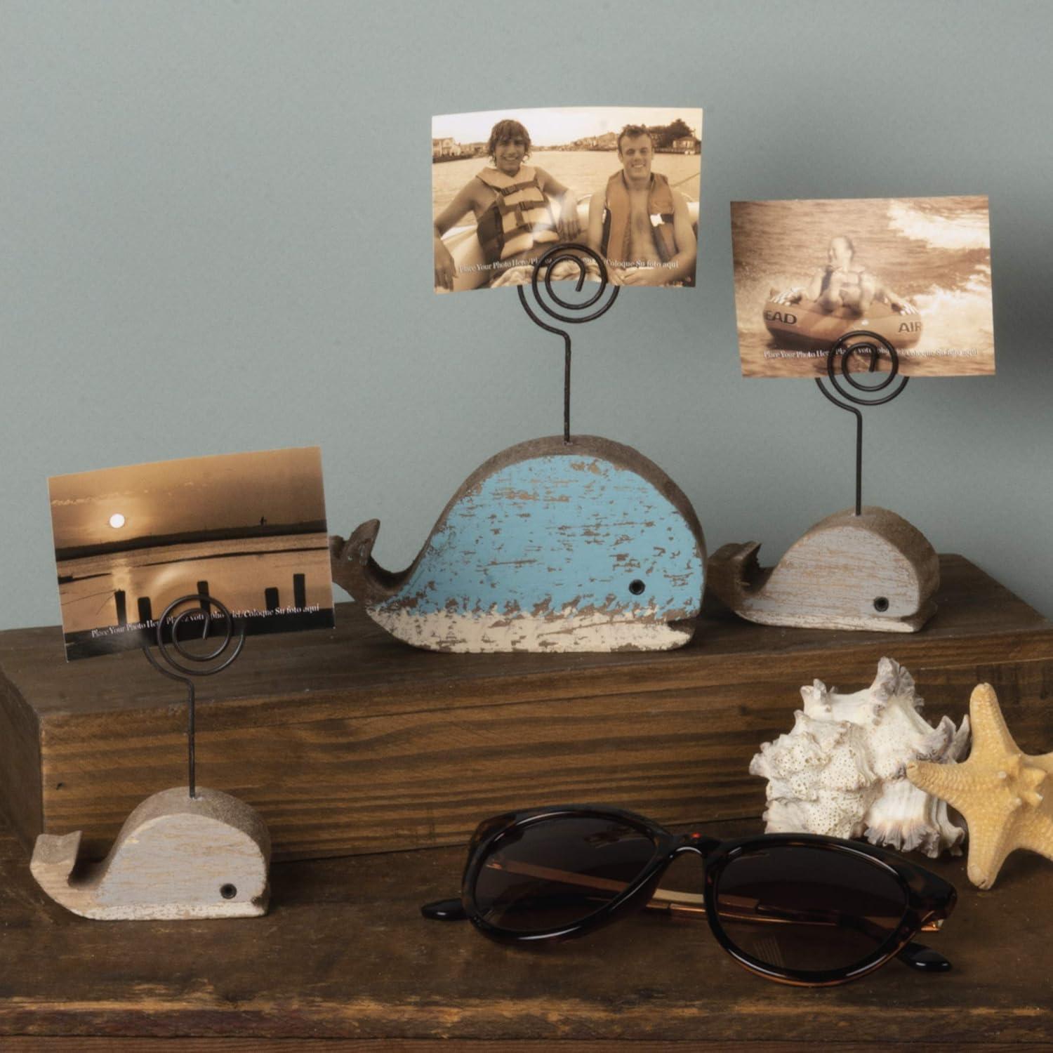 Distressed Blue and White Whale Wood Photo Holder Set