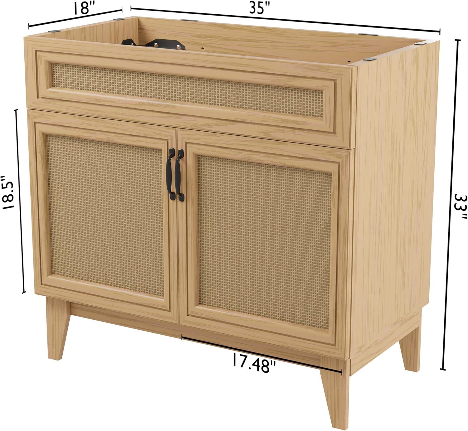 Javer 36" Rattan Modern Farmhouse 2-Shelf Bath Vanity Cabinet Only (Sink Basin not Included)