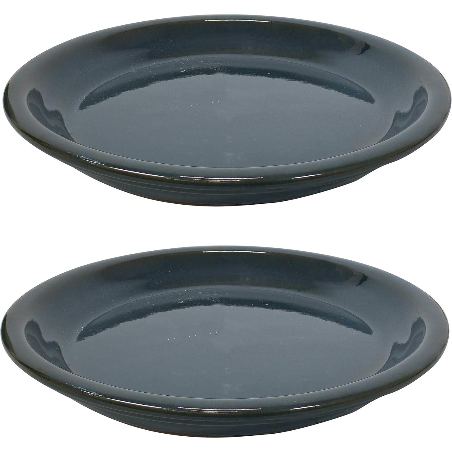 Sunnydaze High-Fired Glazed UV- and Frost-Resistant Ceramic Outdoor Flower Pot Saucer - 9" Diameter - Forest Lake Green - 2-Pack