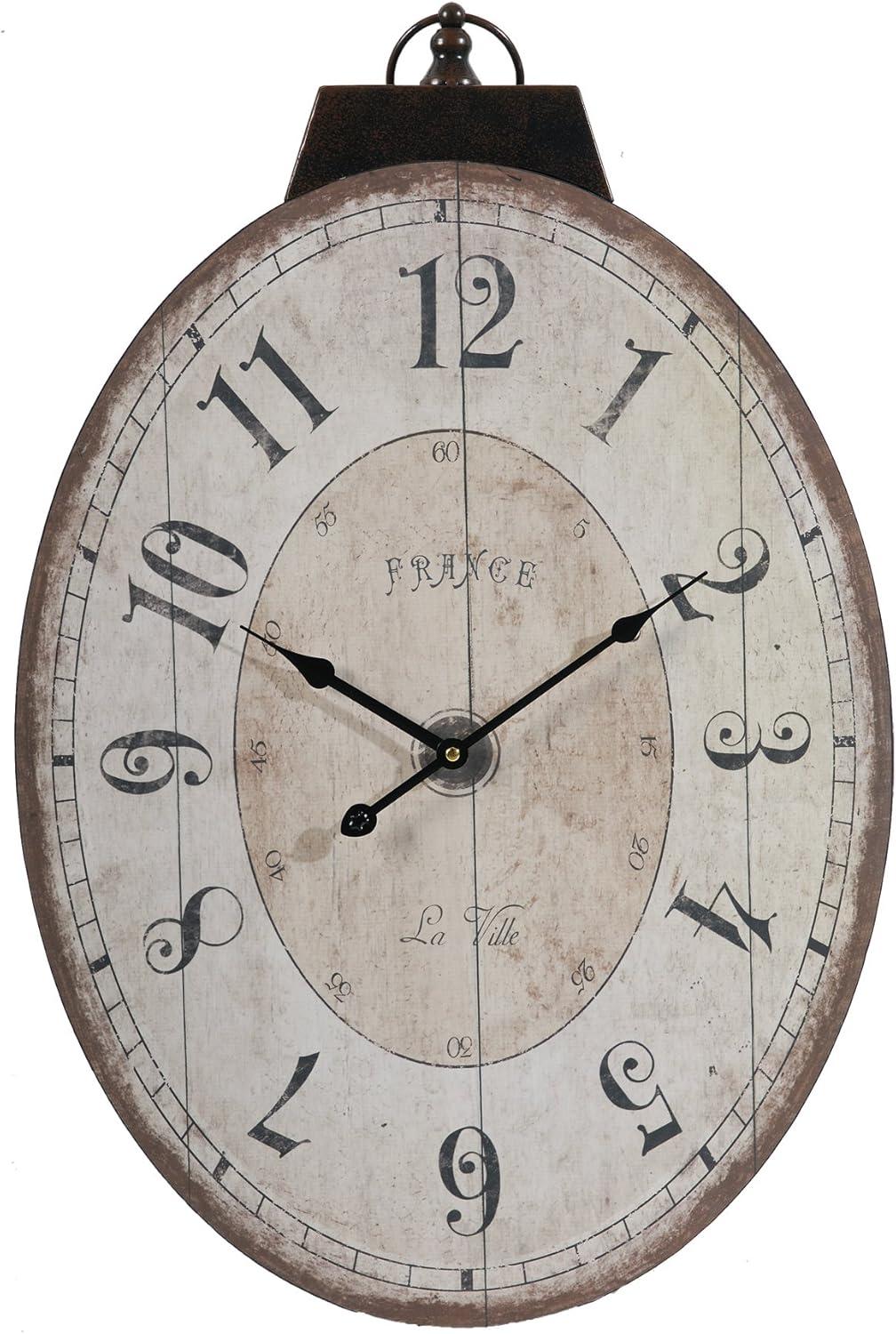 Oversized Antique White Oval Wooden Wall Clock