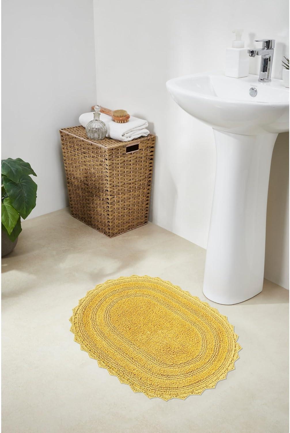 Better Trends Lilly Crochet 100% Cotton Tufted Reversible Bath Rug 20" x 32" Oval - Yellow