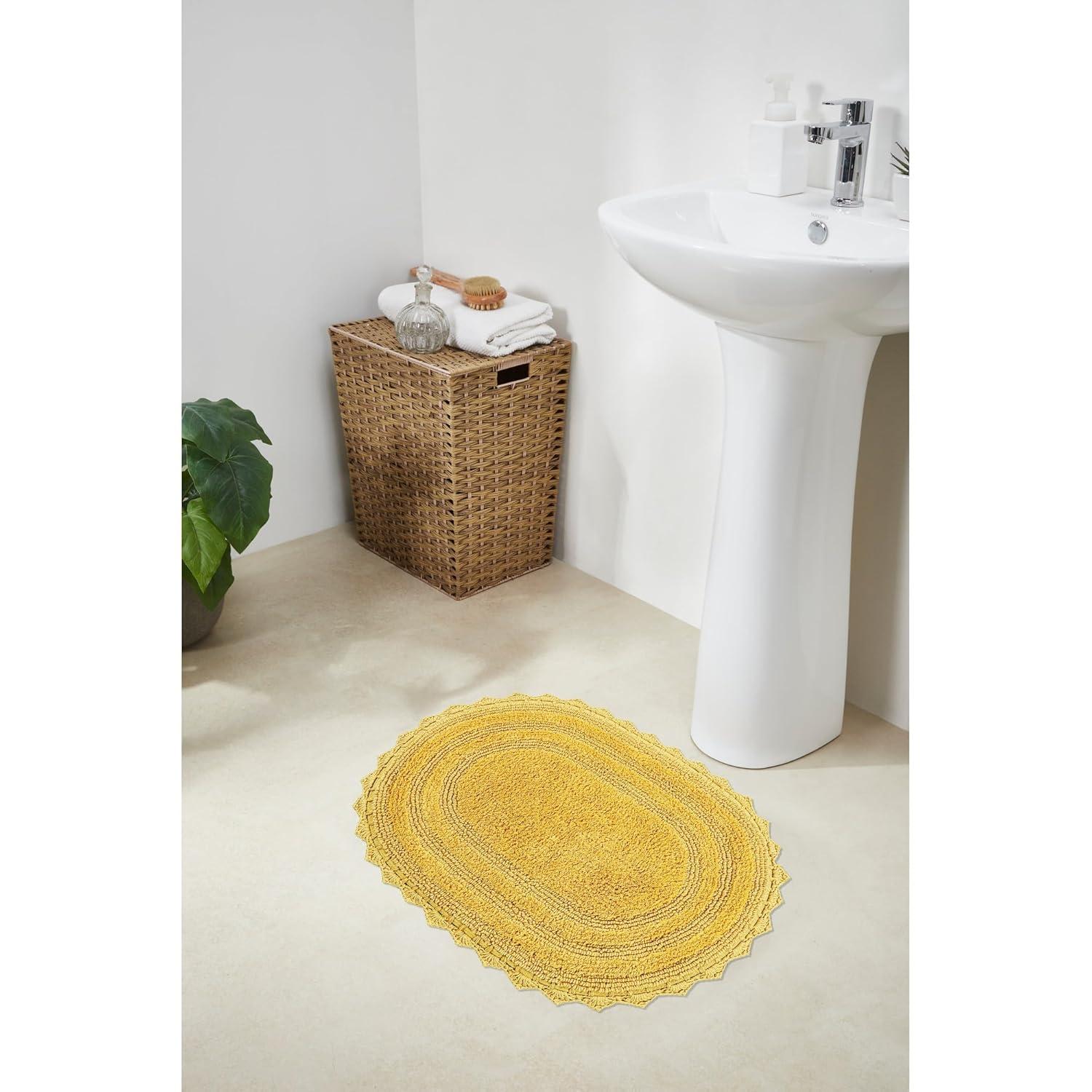 Better Trends Lilly Crochet 100% Cotton Tufted Reversible Bath Rug 20" x 32" Oval - Yellow