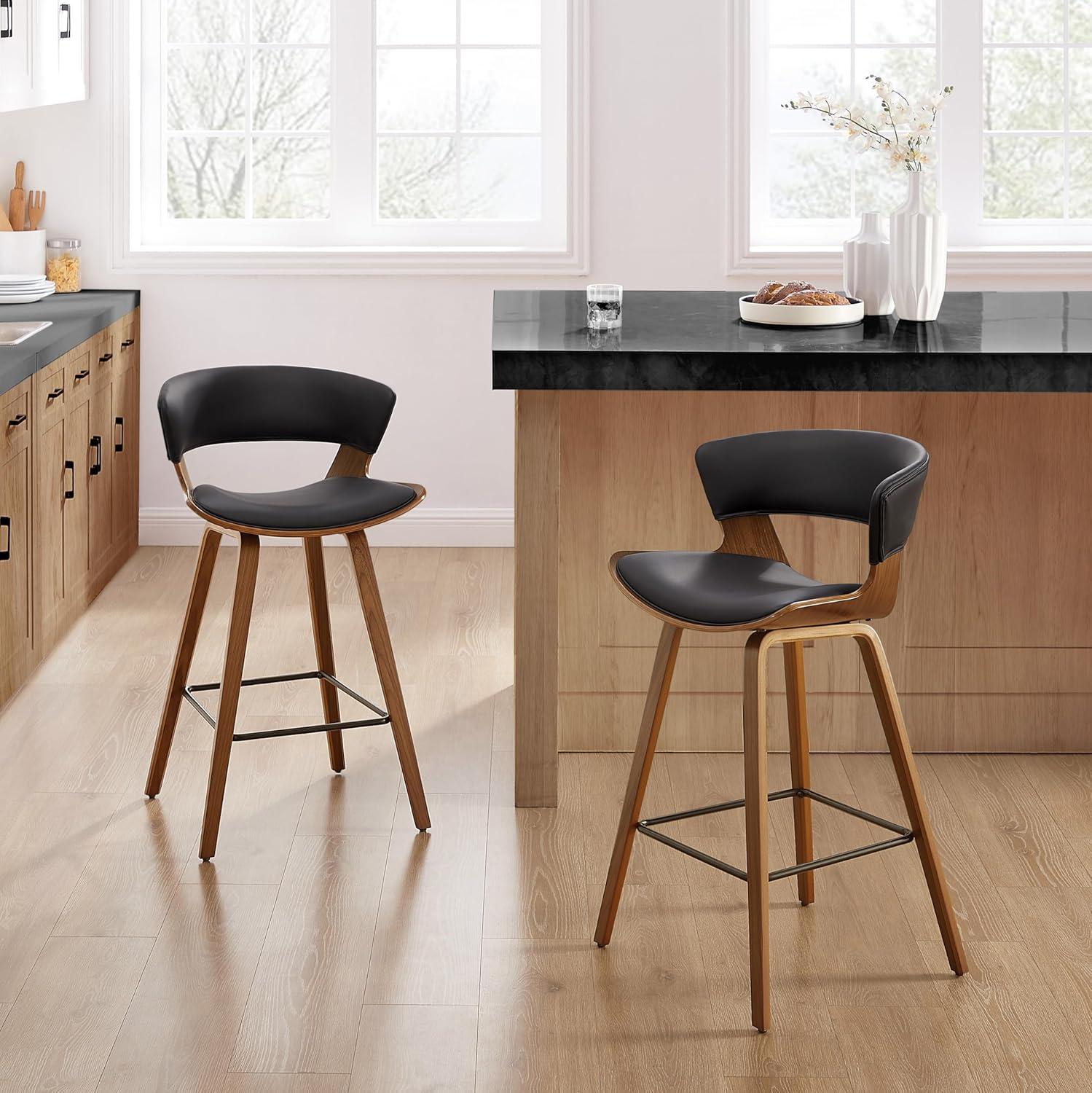 Binni PU 26.97" PU Upholstered Counter Stools with Wood Frame