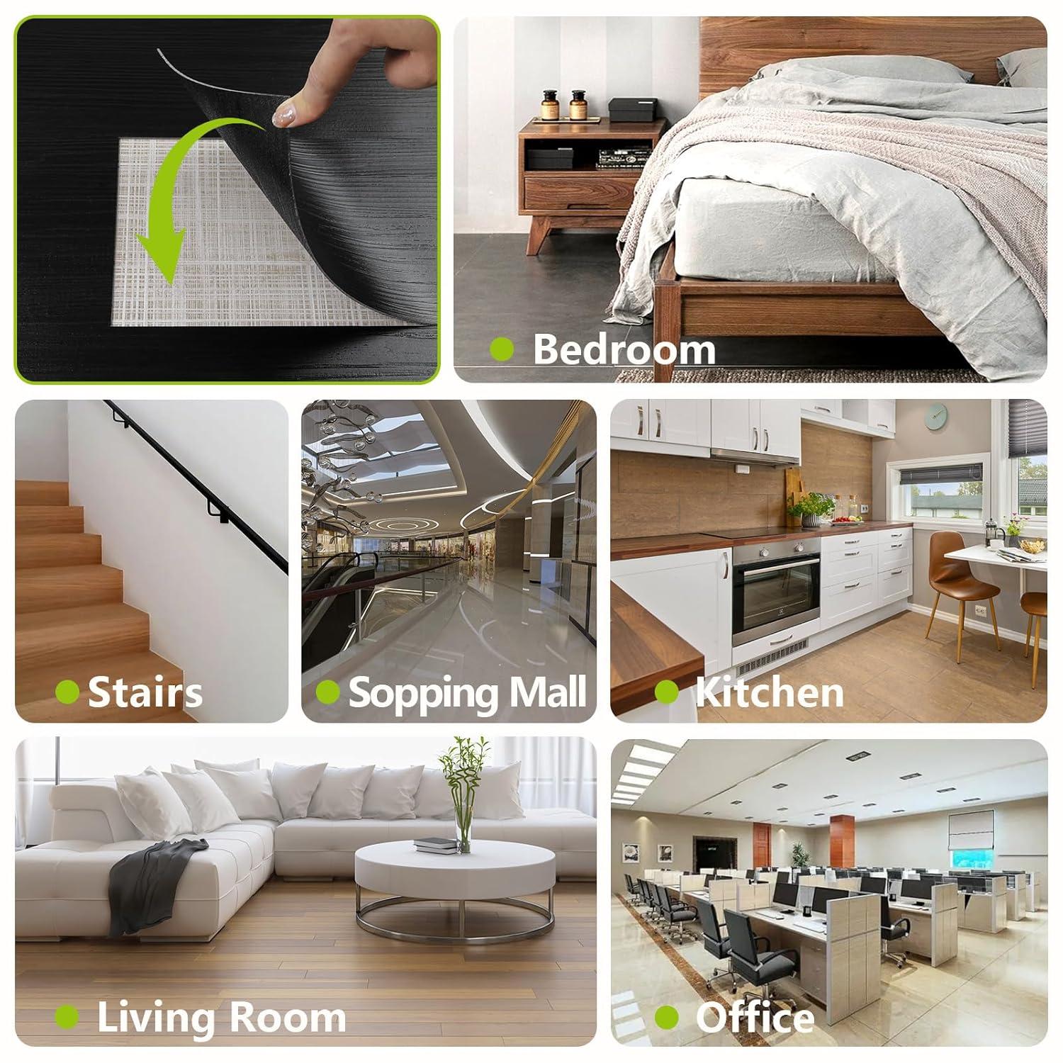 Art3d 36-Pack 54 Sq.ft Peel and Stick Floor Tiles Vinyl Plank Flooring Wood Look, Adhesive and Waterproof Tile Sticker for Bedroom, Living Room, Kitchen, RV in Black