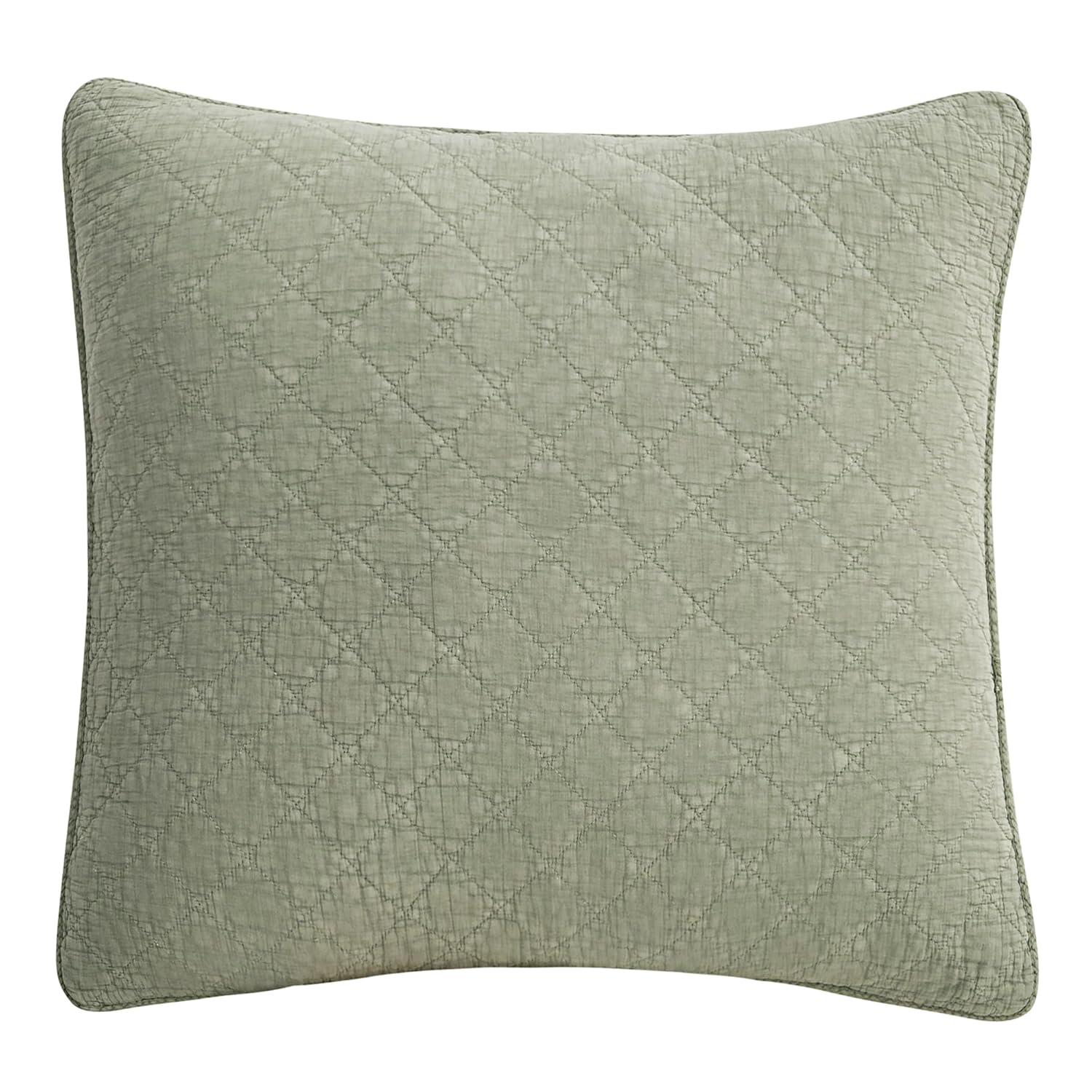 HiEnd Accents Cotton Gauze Euro Sham, 27x27 inch, Celadon Green Solid Color, Soft Textured Cotton Pillowcases, Classic Chic Casual Modern Rustic Quilted Pillow Shams