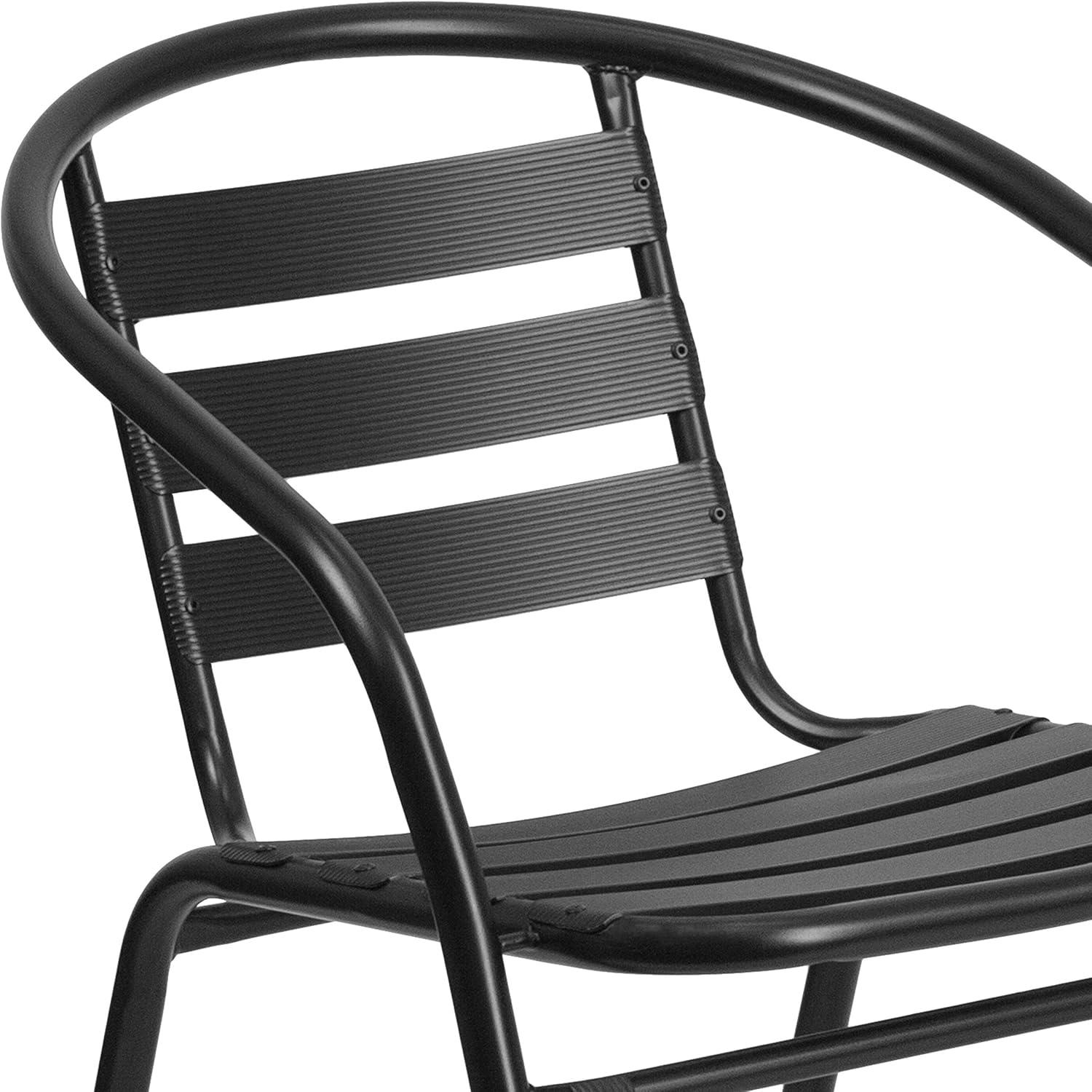 Sleek Black Steel & Aluminum Outdoor Dining Chair with Horizontal Slat Back