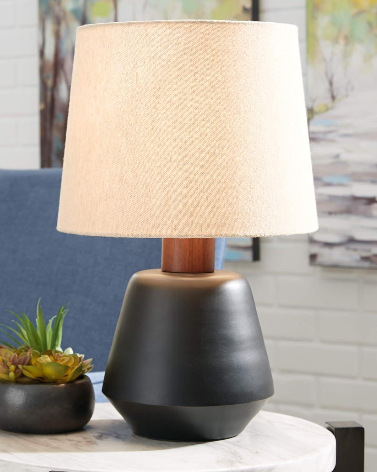 Ancel Metal Table Lamp Black/Brown - Signature Design by Ashley: Modern Accent Lamp, UL Listed, Drum Shade