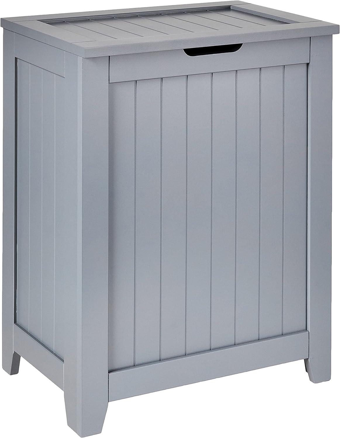 Gray Wooden Rectangular Upright Hamper with Lid