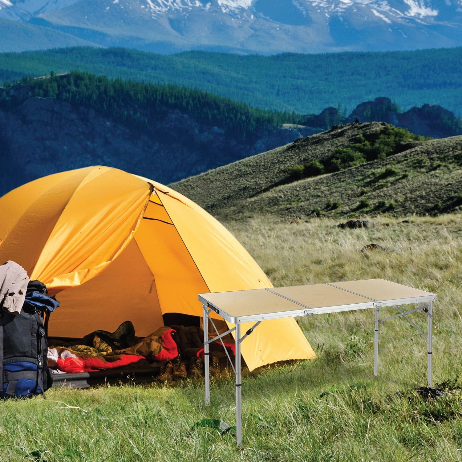 White Oak Aluminum Frame Folding Camping Table with Carrying Case