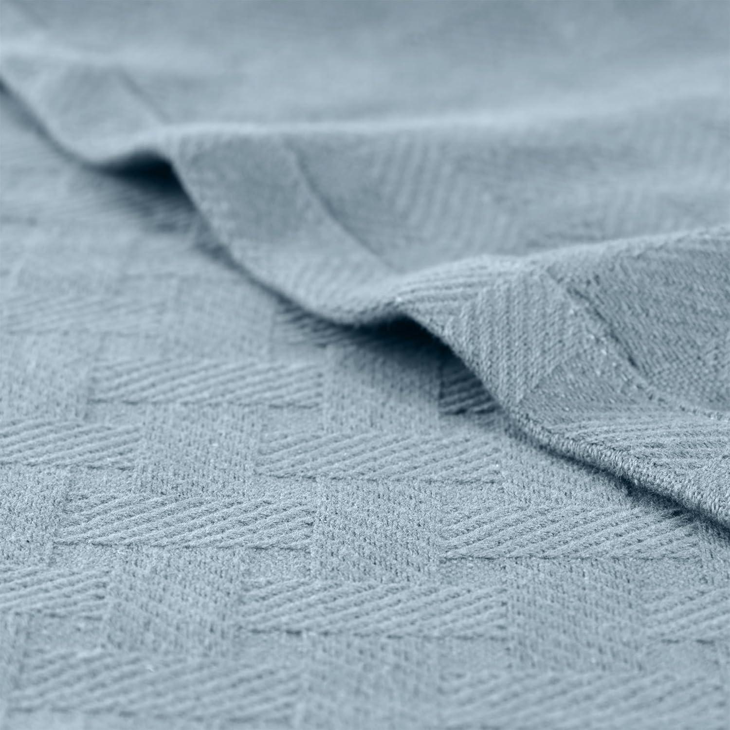 Superior Basketweave Cotton Blanket, Full/Queen, Light Blue