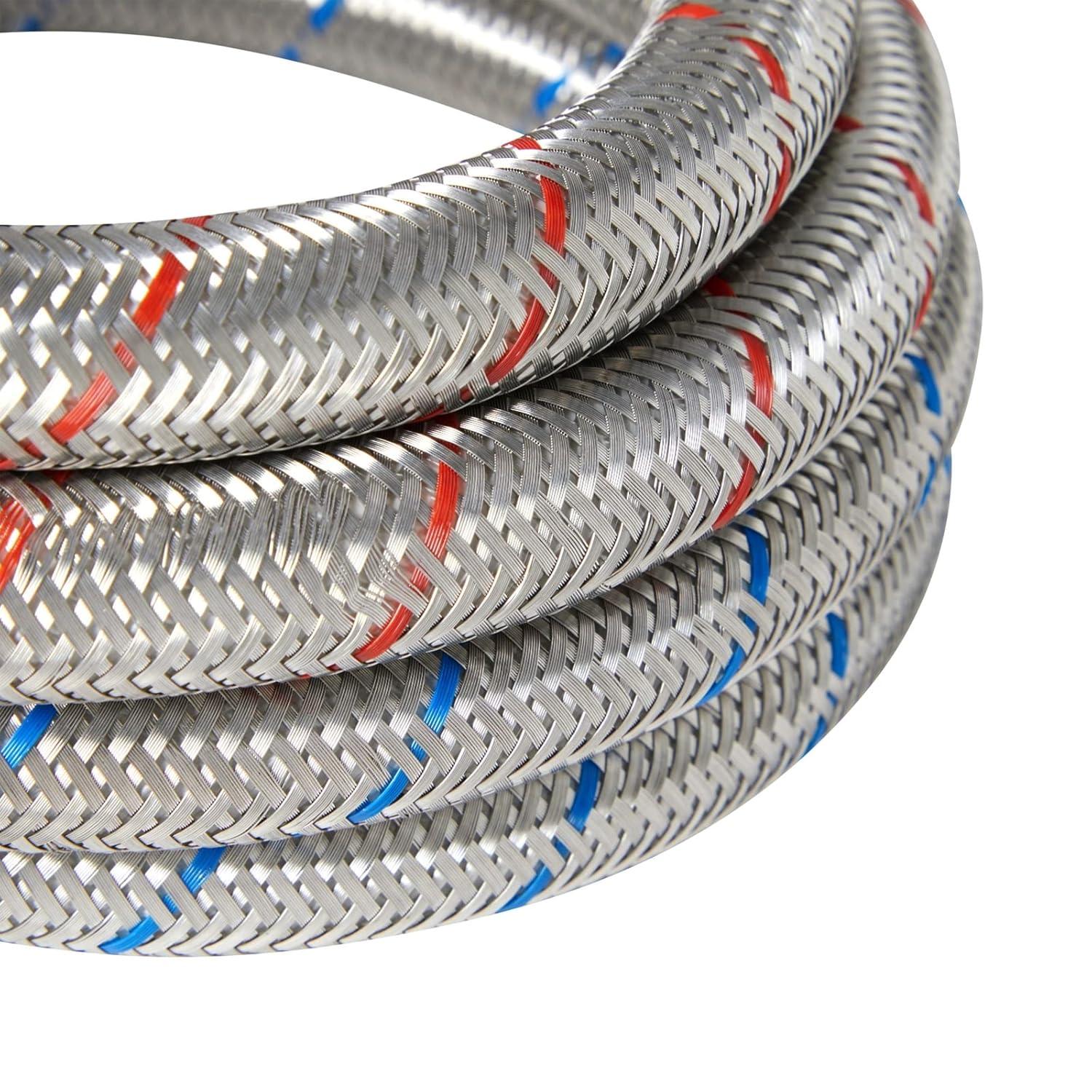 2 Pack Universal Washing Machine Hoses with 90 Degree Elbow Connection, Stainless Steel Rust and Burst Protection (4 Feet)